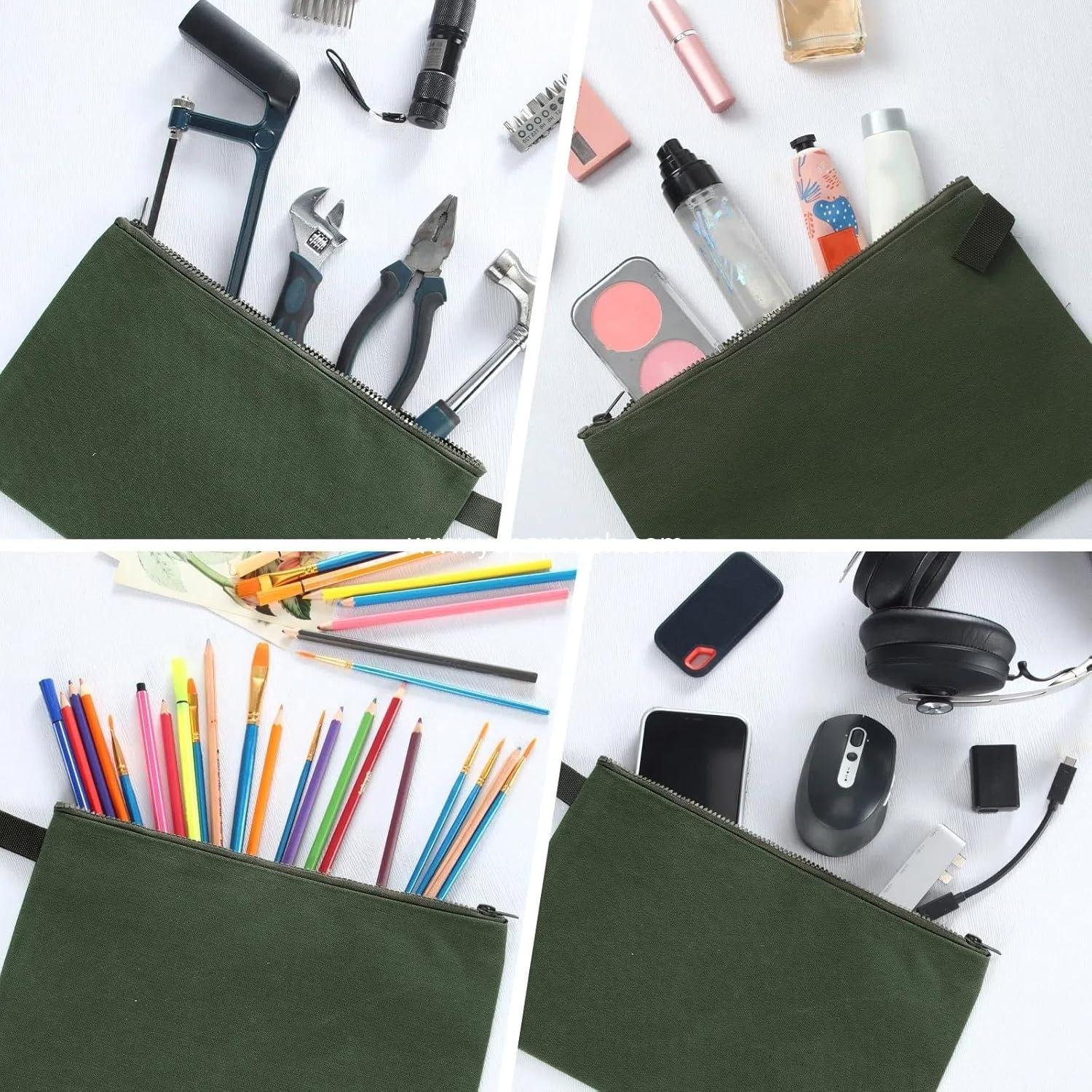 Wholesale 12 Pcs Canvas Tool Bag Pouch Heavy Duty Zipper Organizer 11.81 x 7.87 Inch Utility Tote for Tool Organization (Army Green) Supplier
