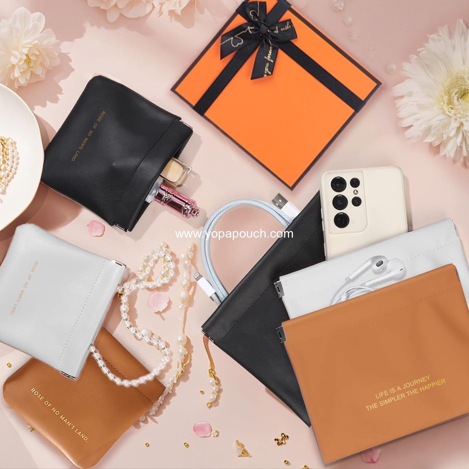 Wholesale small makeup bag for purse, snap closure leather organizer pouch, portable mini storage bag in two sizes, coin purse organizer, supplier. Wholesale small makeup bag for purse, snap closure leather organizer pouch, portable mini storage bag in two sizes, coin purse organizer, supplier.