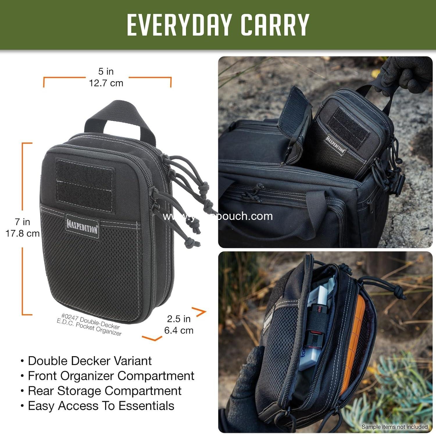 Wholesale Double-Decker EDC Pocket Organizer (5” x 2.5” x 7”) Tactical Tool Pouch for Everyday Carry, MOLLE Accessories, Manufacturer