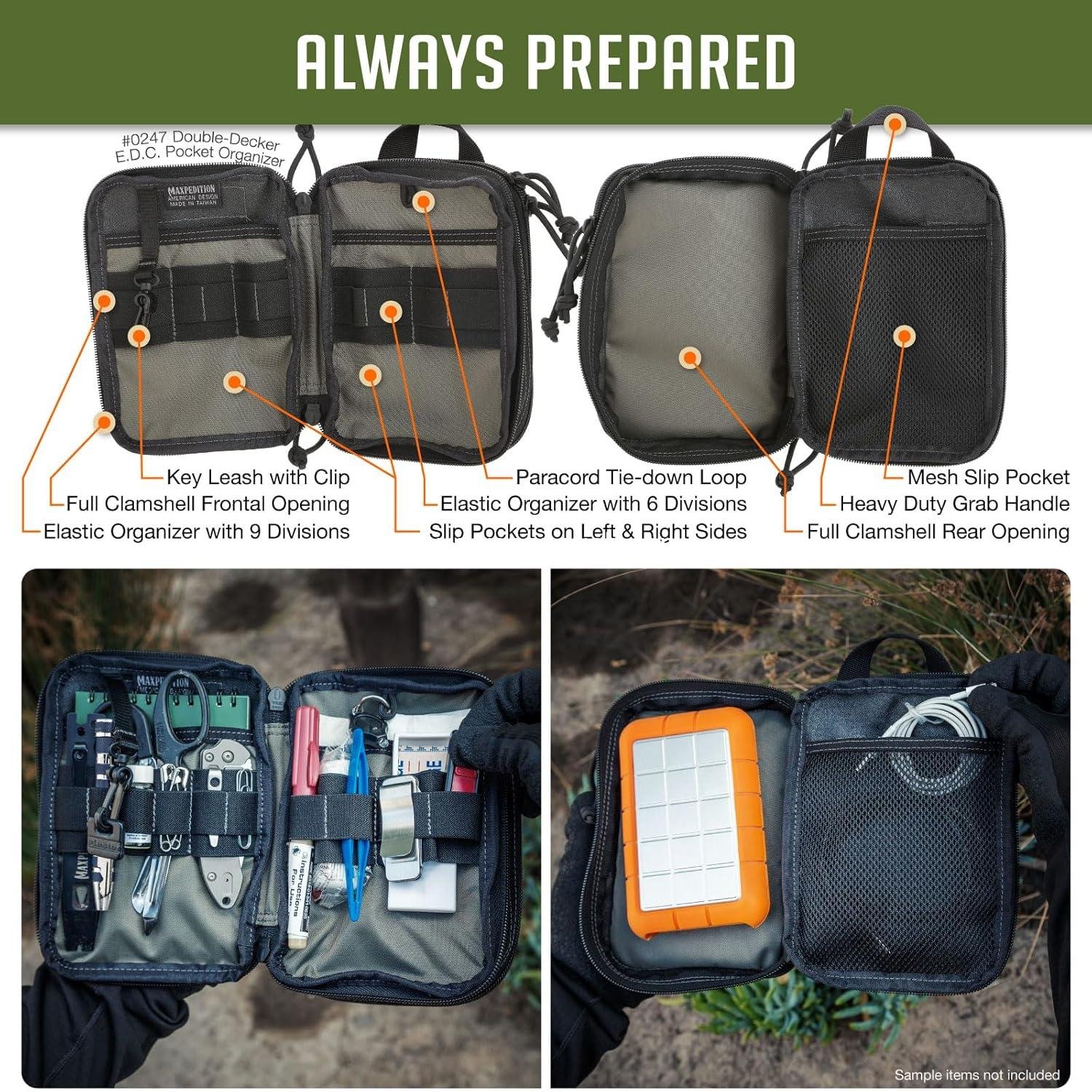 Wholesale Double-Decker EDC Pocket Organizer (5” x 2.5” x 7”) Tactical Tool Pouch for Everyday Carry, MOLLE Accessories, Manufacturer