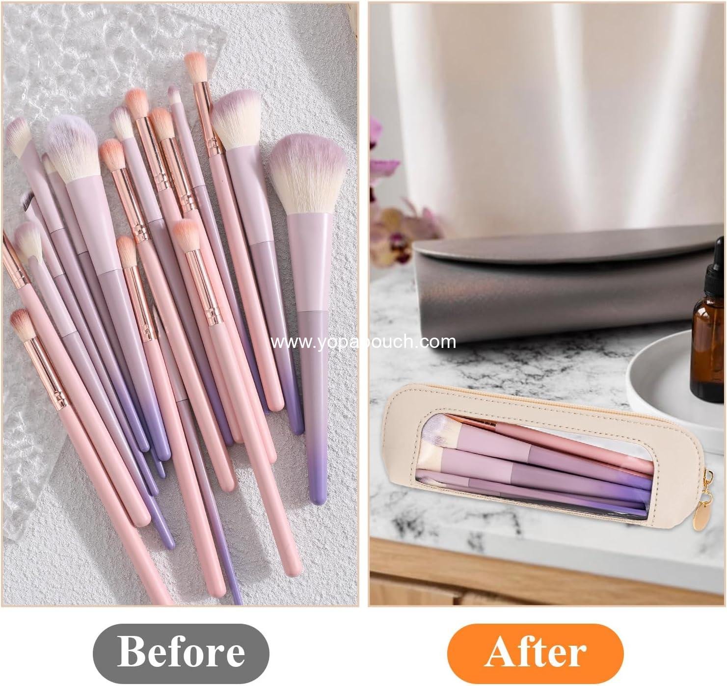 Wholesale Clear Makeup Bag, Portable PU Leather Cosmetic Organizer Pouch, Waterproof Travel Makeup Brush Case with Zipper for Women, 5.5