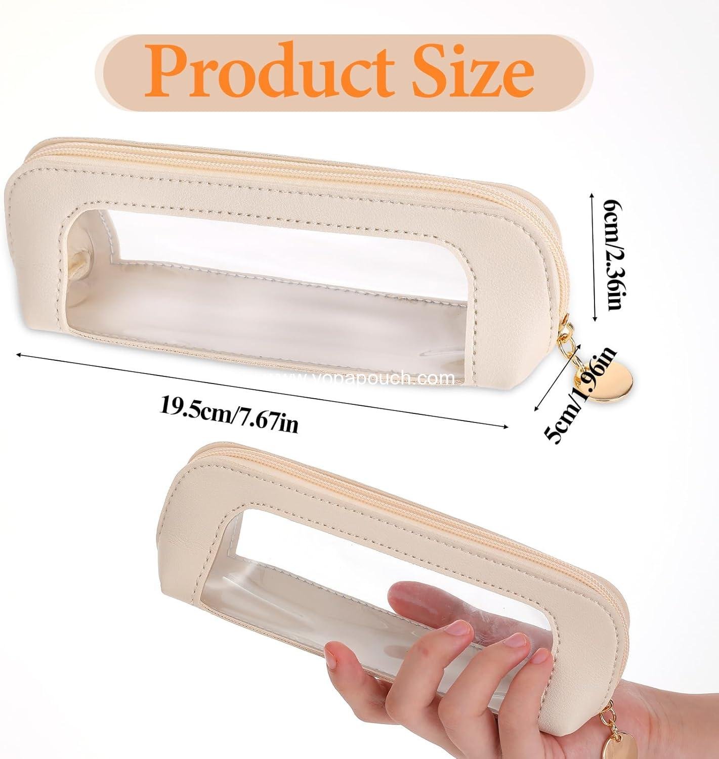 Wholesale Clear Makeup Bag, Portable PU Leather Cosmetic Organizer Pouch, Waterproof Travel Makeup Brush Case with Zipper for Women, 5.5