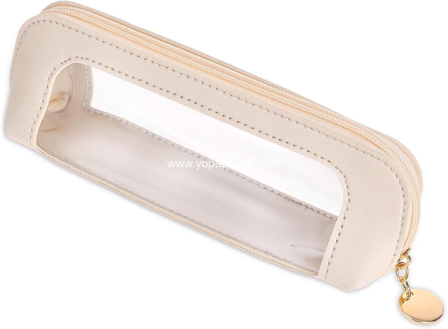 Wholesale Clear Makeup Bag, Portable PU Leather Cosmetic Organizer Pouch, Waterproof Travel Makeup Brush Case with Zipper for Women, 5.5"x3.1"x2", Supplier