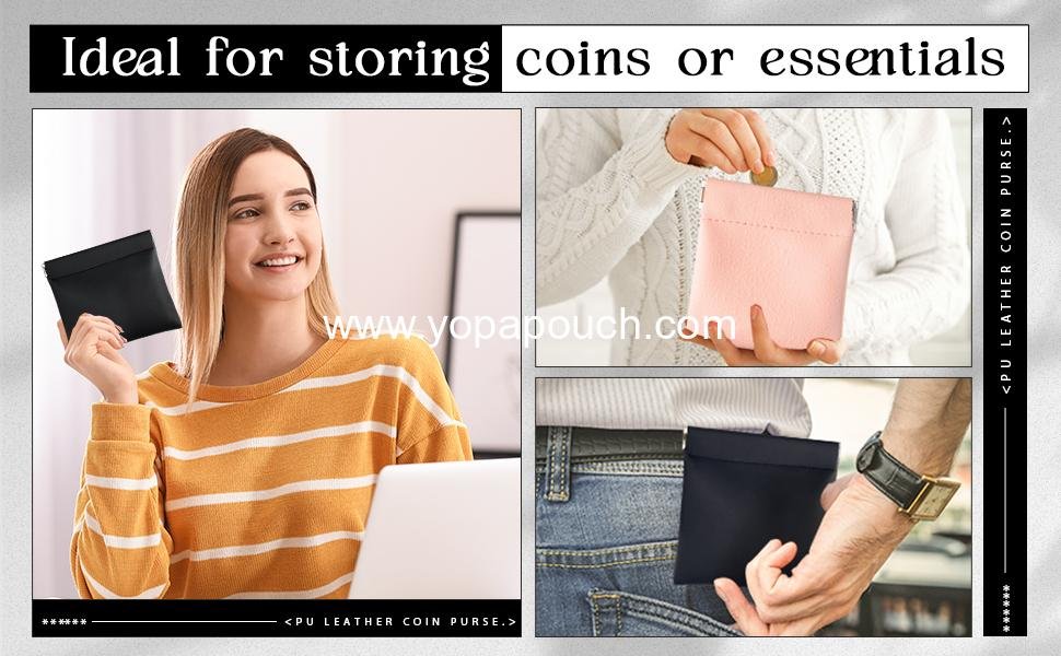 OEM 3 Pcs PU Leather Coin Purse Black Change Holder No Zipper Self Closing Pouch for Men, 2 Sizes – Supplier