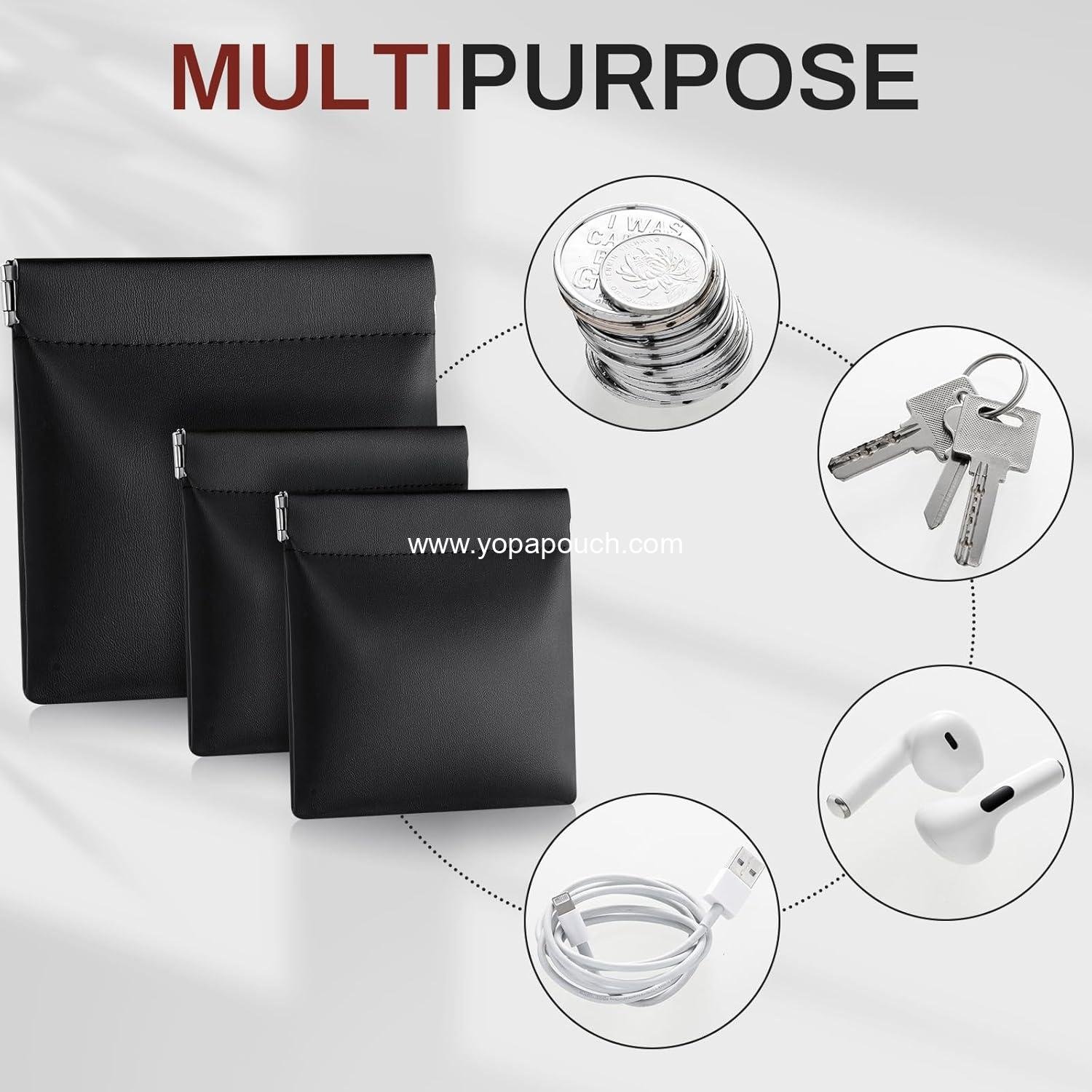 OEM 3 Pcs PU Leather Coin Purse Black Change Holder No Zipper Self Closing Pouch for Men, 2 Sizes – Supplier