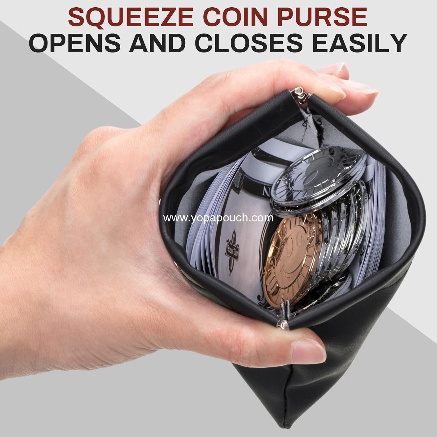 OEM 3 Pcs PU Leather Coin Purse Black Change Holder No Zipper Self Closing Pouch for Men, 2 Sizes – Supplier