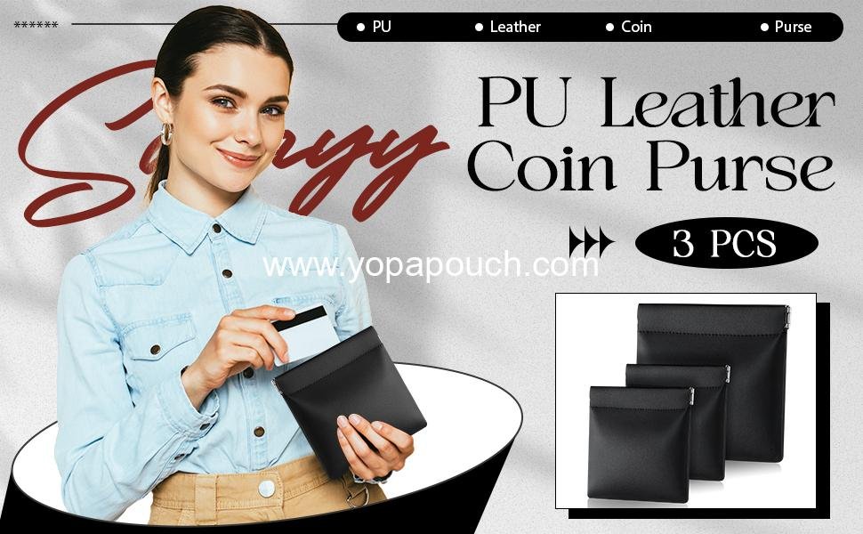 OEM 3 Pcs PU Leather Coin Purse Black Change Holder No Zipper Self Closing Pouch for Men, 2 Sizes – Supplier