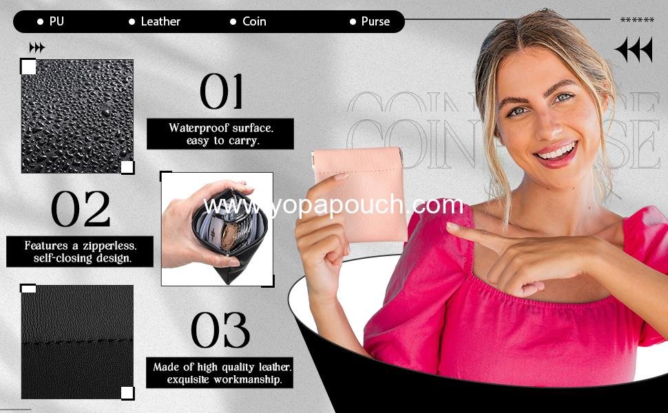 OEM 3 Pcs PU Leather Coin Purse Black Change Holder No Zipper Self Closing Pouch for Men, 2 Sizes – Supplier