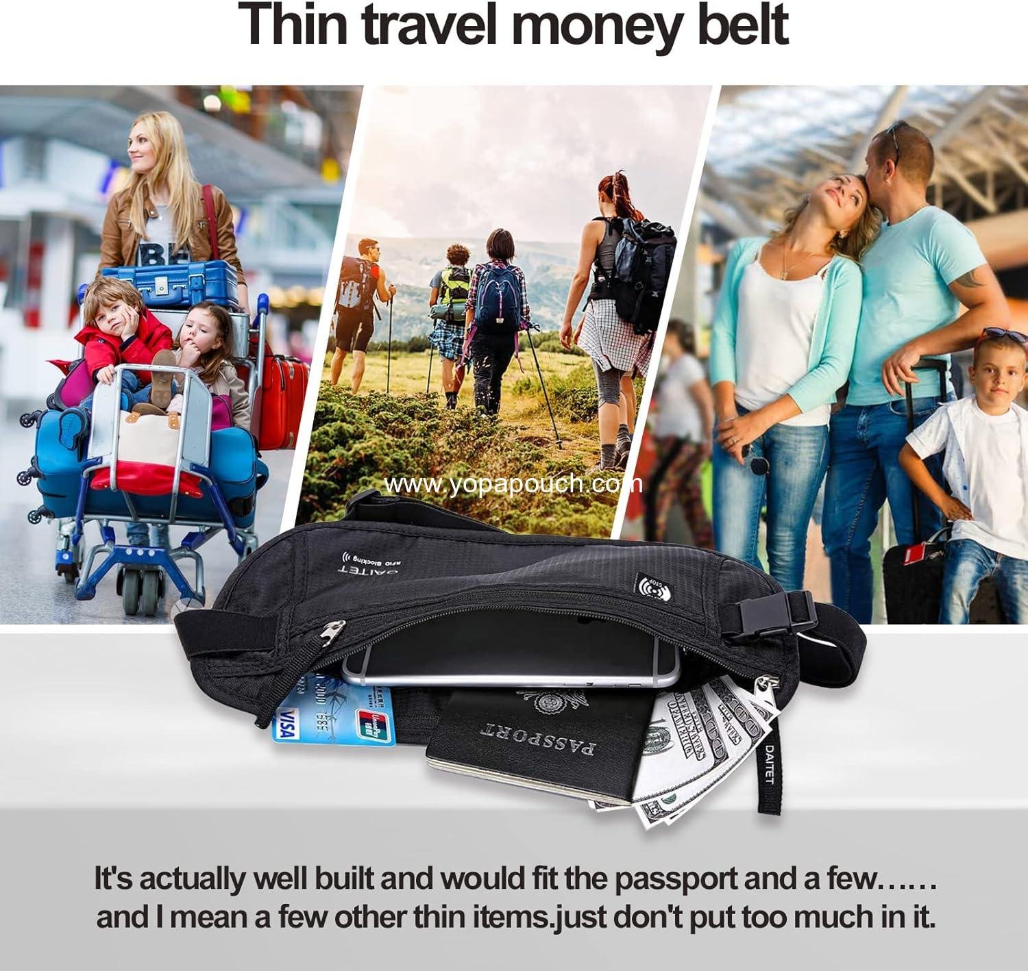 Wholesale Passport Holder Money Belt with RFID Blocking, Hidden Travel Wallet Undercover Fanny Pack (Black) - Supplier