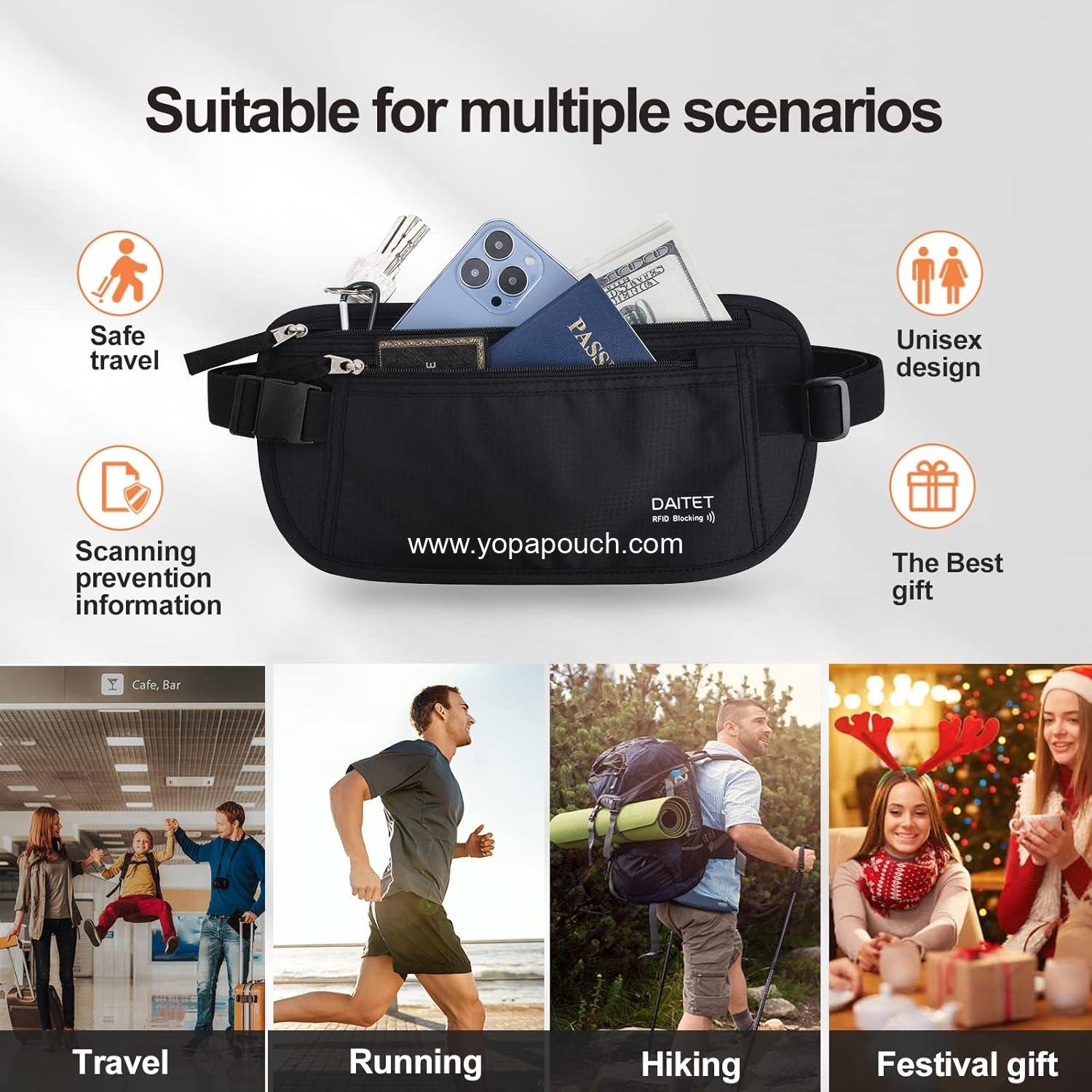Wholesale Passport Holder Money Belt with RFID Blocking, Hidden Travel Wallet Undercover Fanny Pack (Black) - Supplier