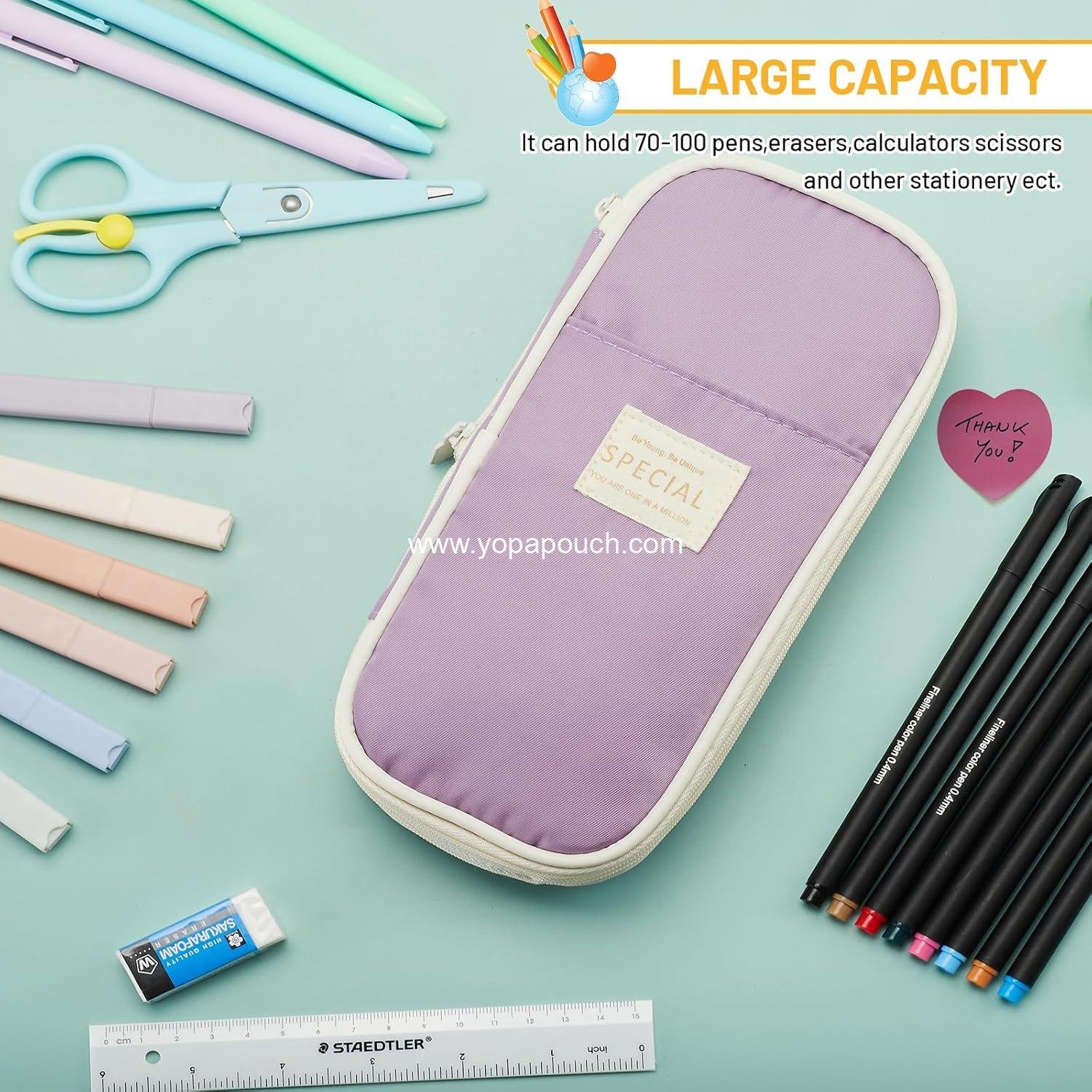 Wholesale Large Capacity Pencil Case Pouch, Cute Aesthetic Zipper Pencil Case, Portable Office Stationery and Makeup Bag, Desk Organizer for College Adults - Green Manufacturer