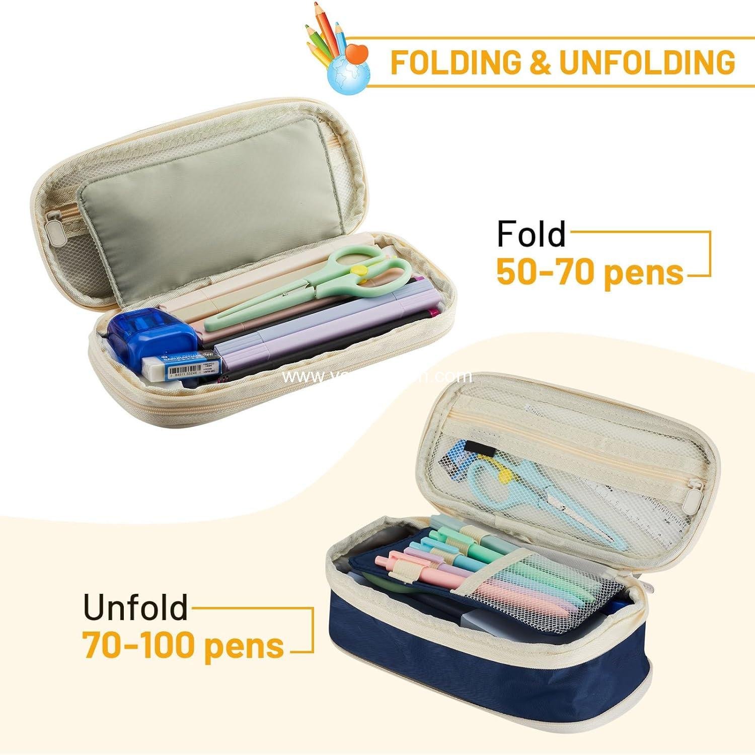 Wholesale Large Capacity Pencil Case Pouch, Cute Aesthetic Zipper Pencil Case, Portable Office Stationery and Makeup Bag, Desk Organizer for College Adults - Green Manufacturer