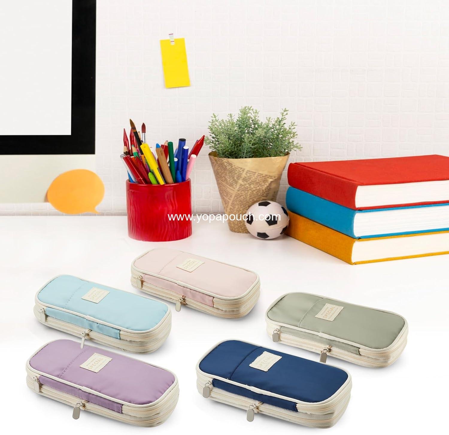 Wholesale Large Capacity Pencil Case Pouch, Cute Aesthetic Zipper Pencil Case, Portable Office Stationery and Makeup Bag, Desk Organizer for College Adults - Green Manufacturer