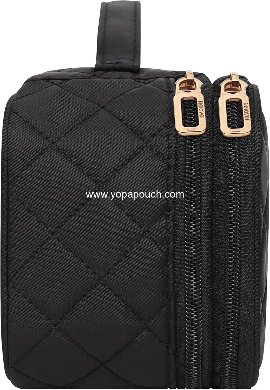 Wholesale 2-Layer Waterproof Travel Cosmetic Bag, Small Makeup Organizer with Brush Holder for Women, Black, Supplier