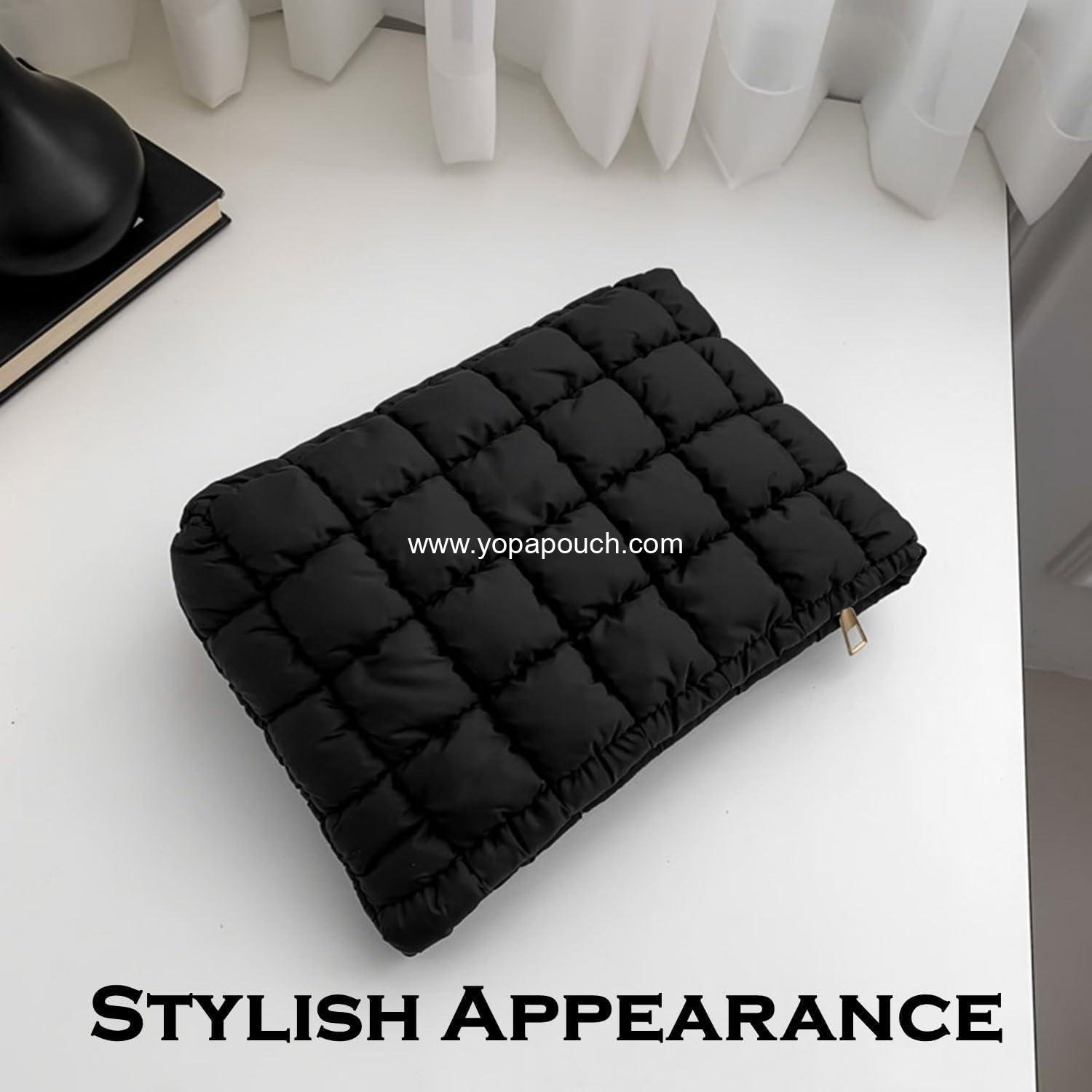 Wholesale Puffy Quilted Makeup Bag for Women, Travel Cosmetic Organizer Pouch Clutch (Black) - Factory