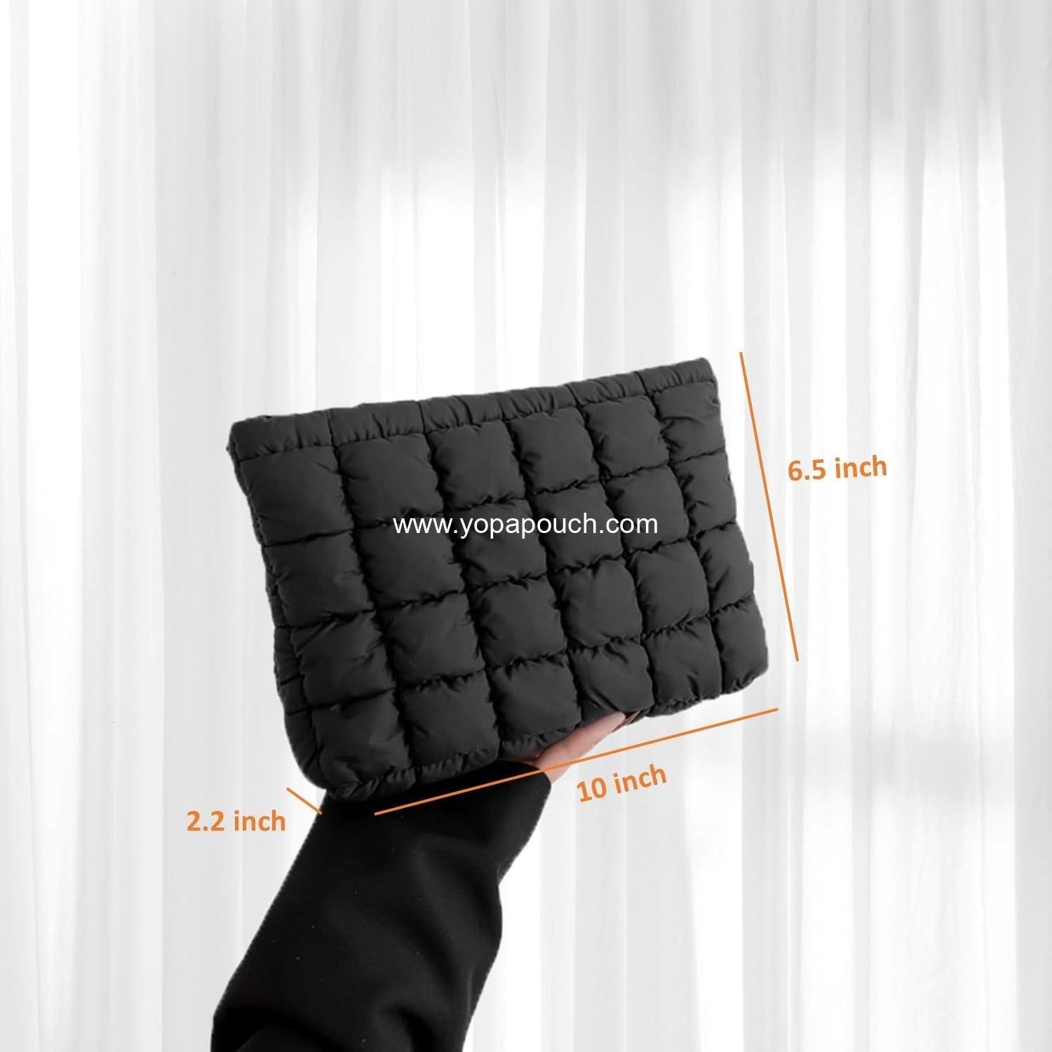 Wholesale Puffy Quilted Makeup Bag for Women, Travel Cosmetic Organizer Pouch Clutch (Black) - Factory