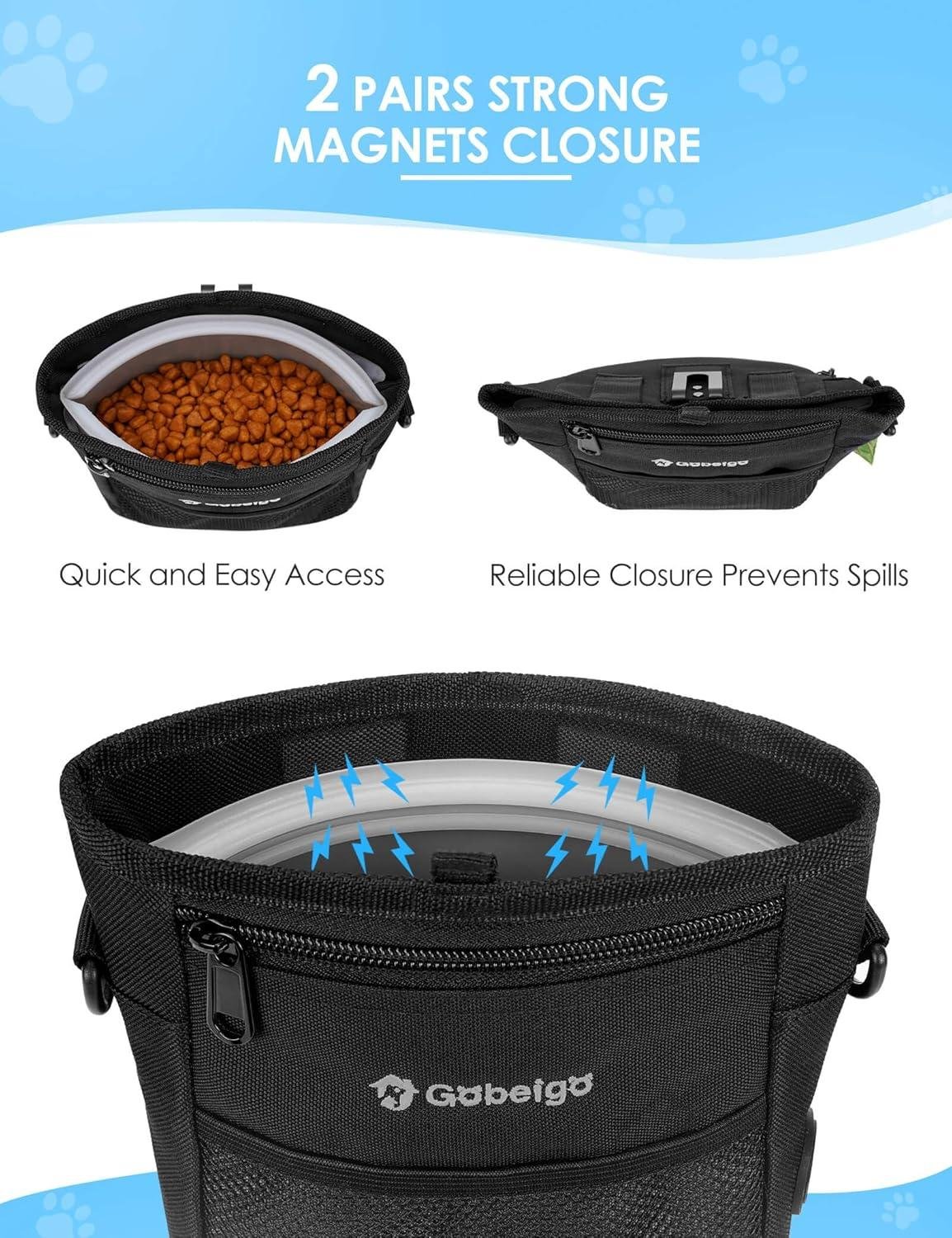 Wholesale Dog Treat Pouch with Silicone Liner, 4 Cup Capacity, 3 Ways to Wear, Includes Training Clicker, Front Pocket for Phones, Stronger Magnetic Closure Walking Fanny Pack (Black) - Supplier