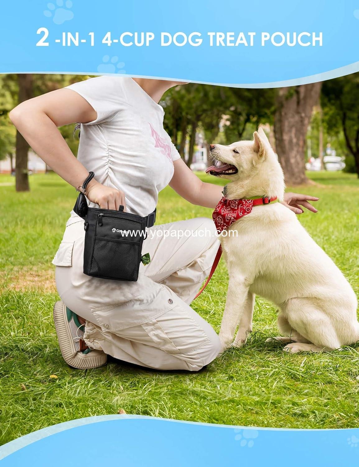 Wholesale Dog Treat Pouch with Silicone Liner, 4 Cup Capacity, 3 Ways to Wear, Includes Training Clicker, Front Pocket for Phones, Stronger Magnetic Closure Walking Fanny Pack (Black) - Supplier