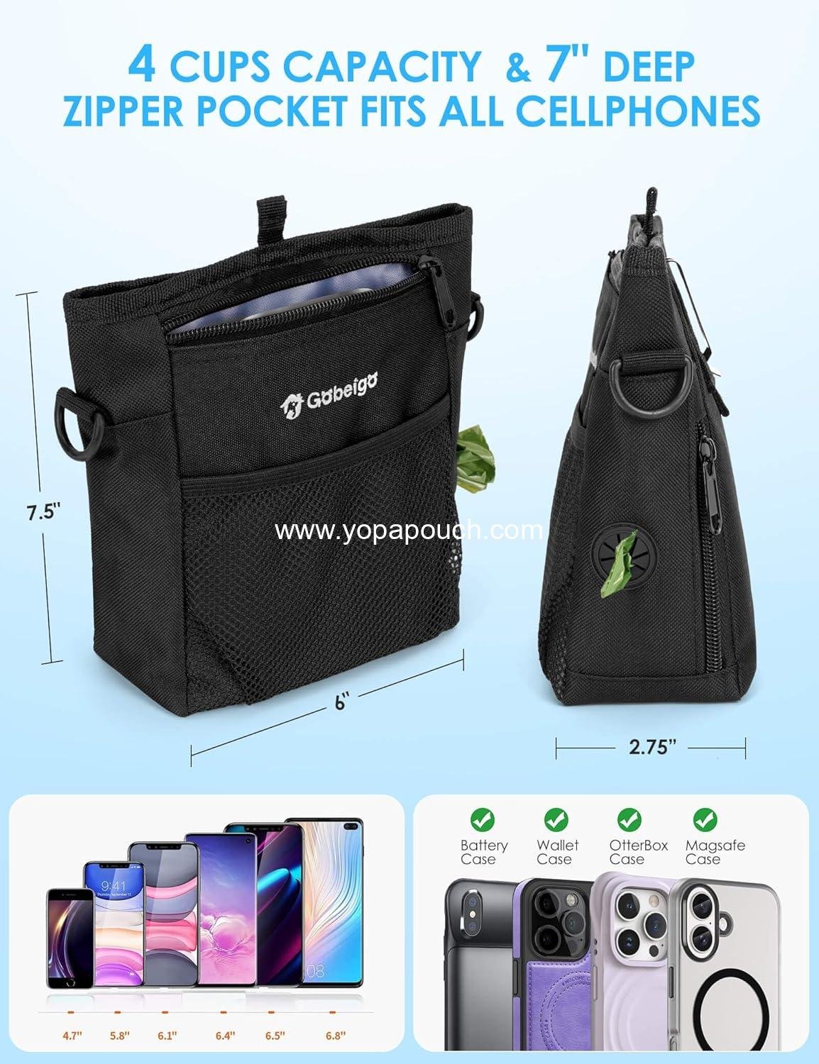 Wholesale Dog Treat Pouch with Silicone Liner, 4 Cup Capacity, 3 Ways to Wear, Includes Training Clicker, Front Pocket for Phones, Stronger Magnetic Closure Walking Fanny Pack (Black) - Supplier