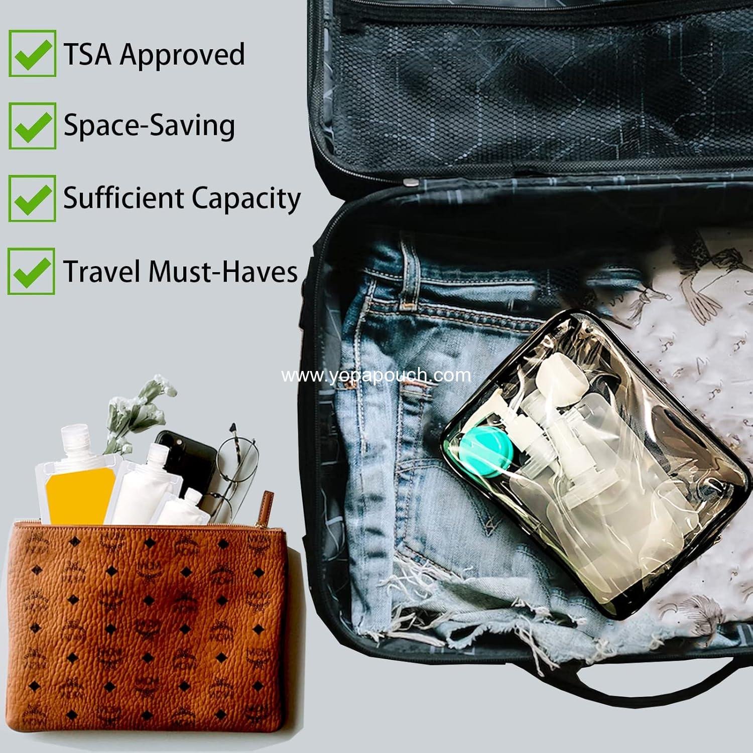 Wholesale 29 PCS Travel Size Refillable Empty Squeeze Pouch TSA Approved Toiletries Liquid Containers Leak Proof Portable Makeup Packing Bags in 30/50/100ml - Supplier