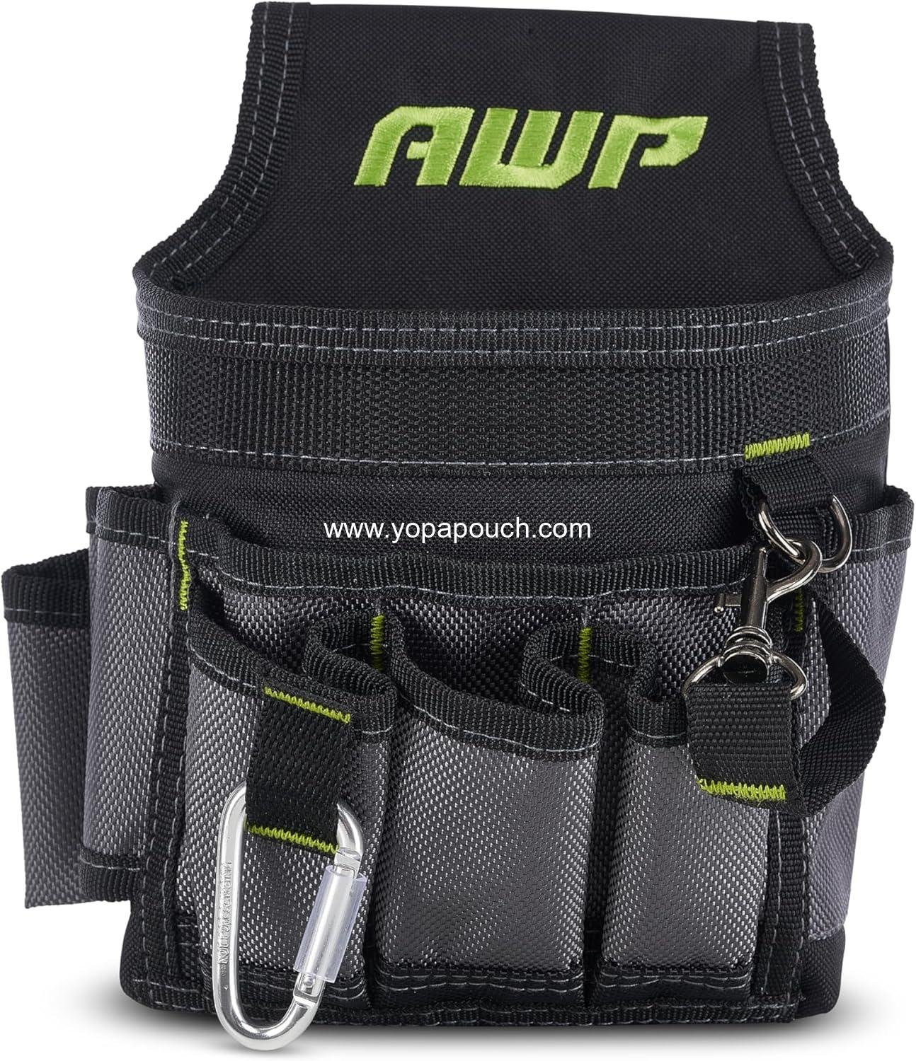 AWP Ballistic Nylon Mini Tool Pouch Multi-Pocket Organizer for Electricians, Professional Tool Box for Efficient Organization, Black/Gray | 1L-23021-2