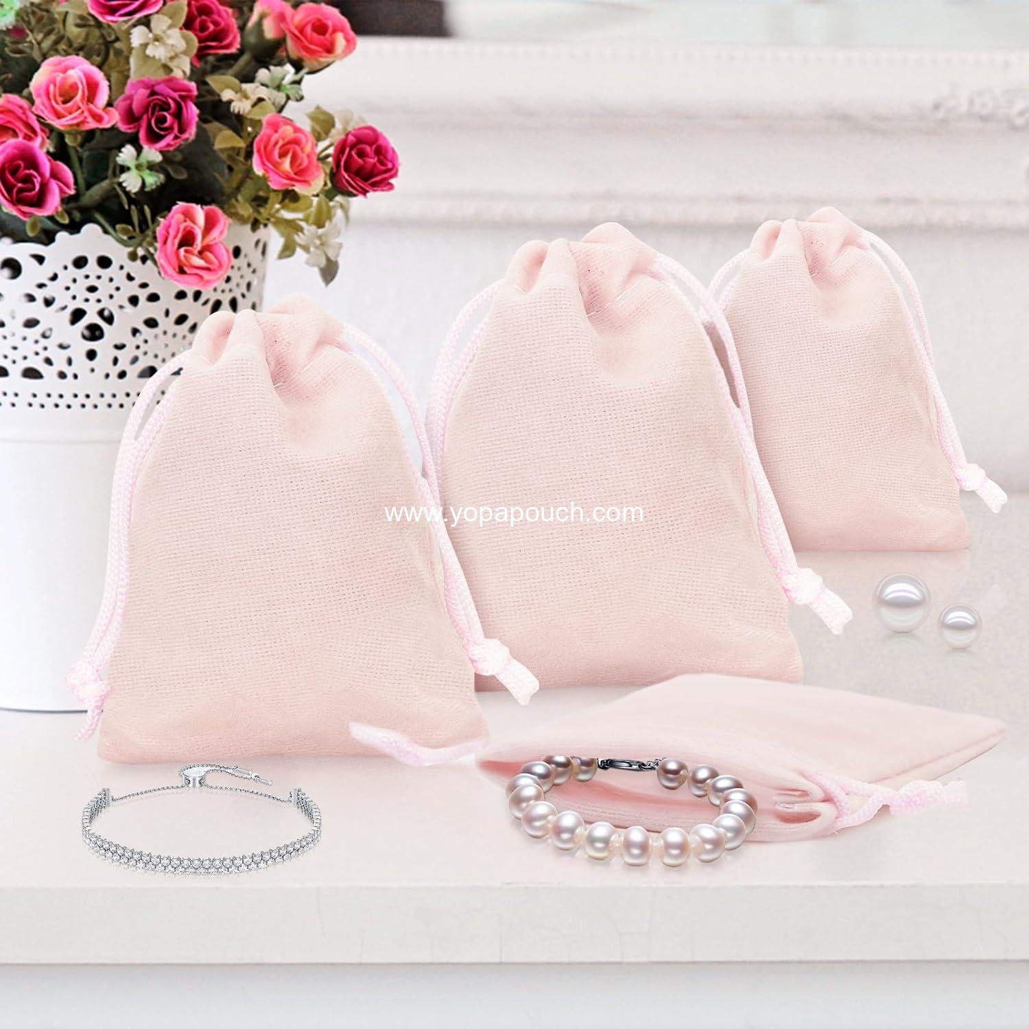 Wholesale Pink Velvet Jewelry Pouches, 20PCS Small Drawstring Gift Bags for Weddings, Parties, Christmas (2.75''x3.54'') - Supplier