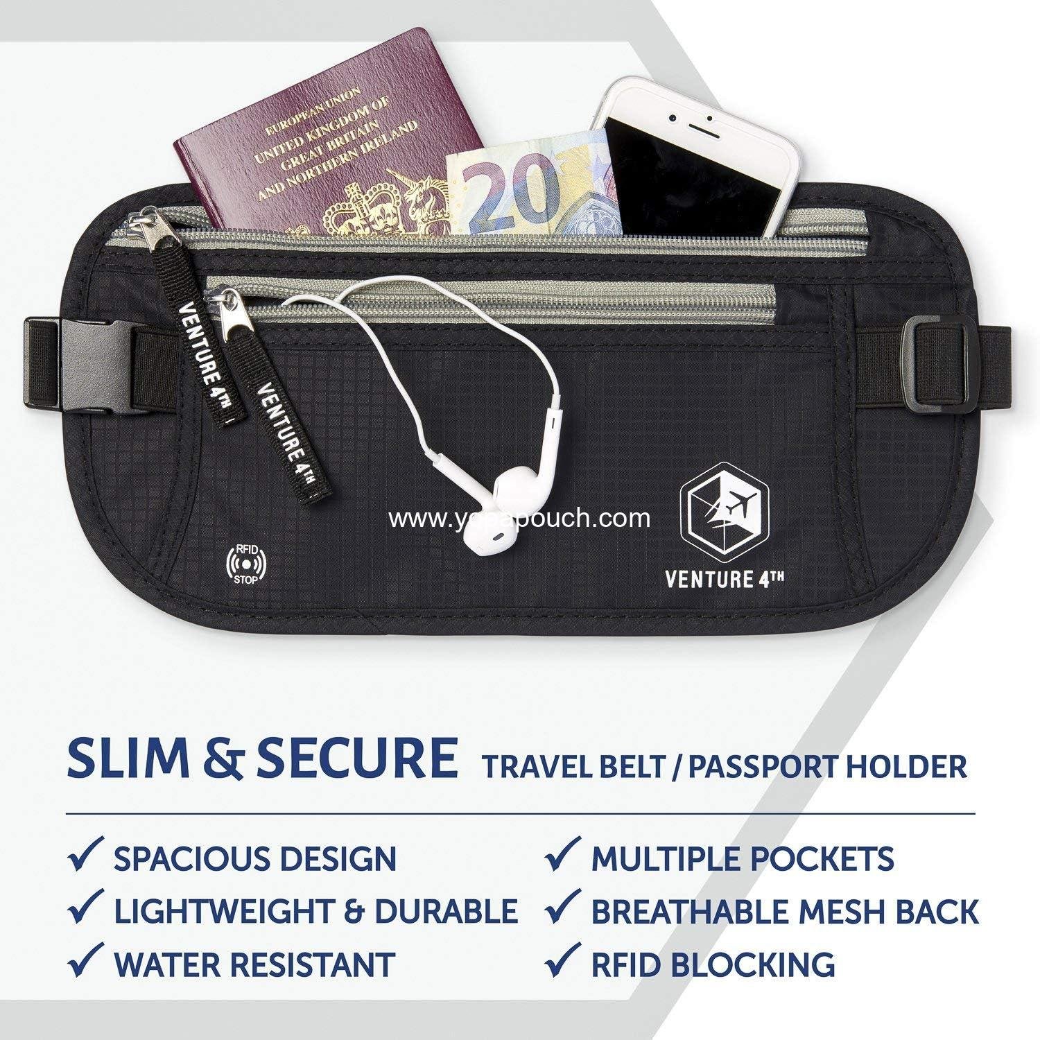 Wholesale RFID Blocking Travel Money Belt - Slim Passport Holder Pouch for Cash, Credit Cards, and Travel Documents (Black) Manufacturer