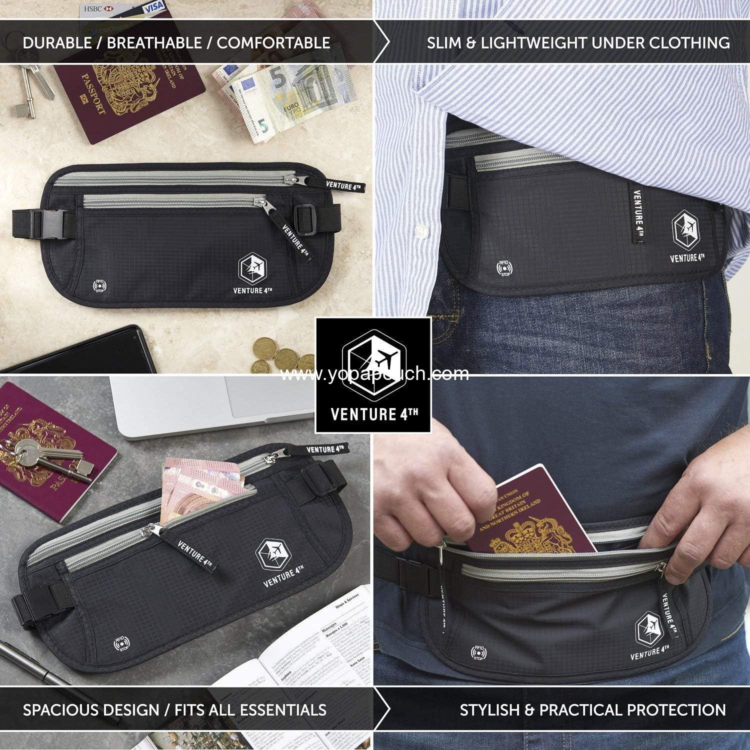 Wholesale RFID Blocking Travel Money Belt - Slim Passport Holder Pouch for Cash, Credit Cards, and Travel Documents (Black) Manufacturer