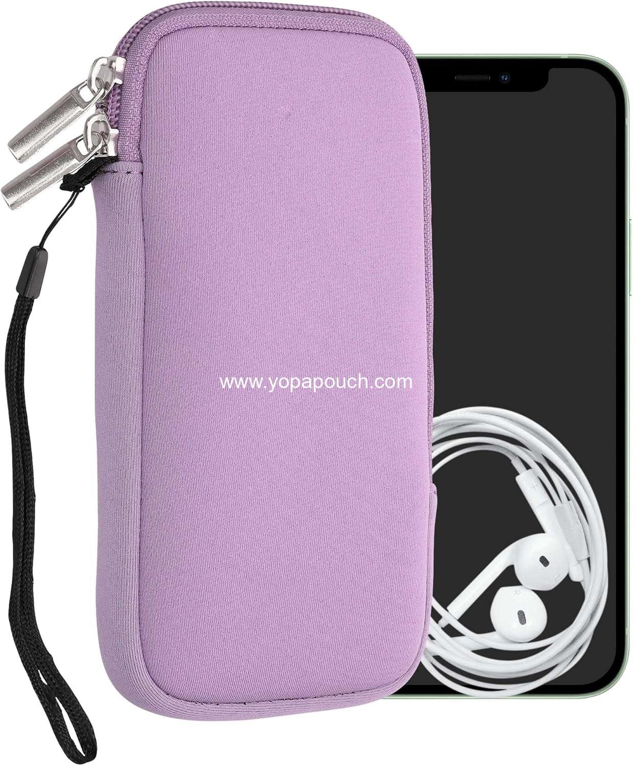 kwmobile Neoprene Phone Pouch Size XXL - 7" - Universal Cell Sleeve Mobile Bag with Zipper, Wrist Strap - Lavender
