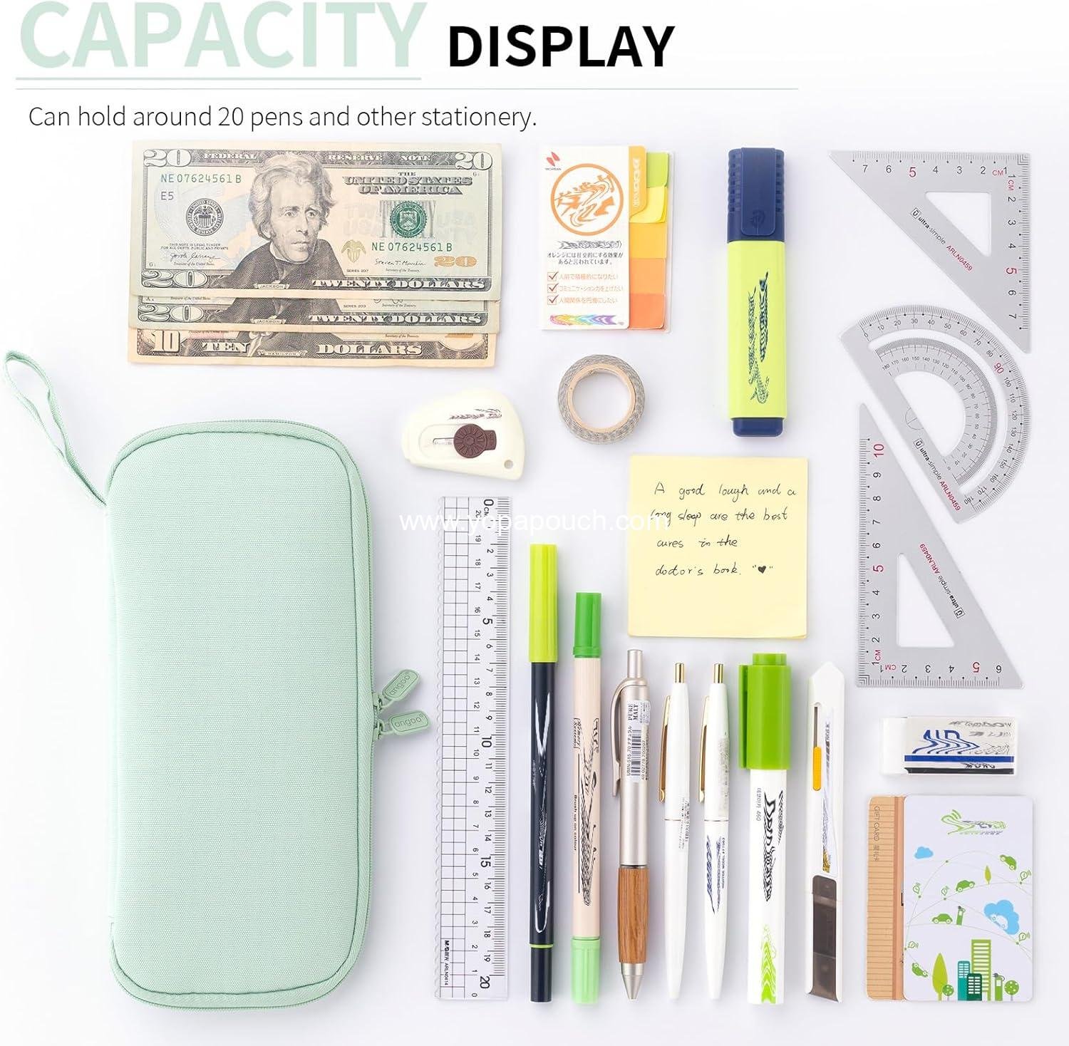Wholesale Wide Opening Durable Pencil Case Lightweight Portable Pen Pouch with Handle for School Teens and Adults Green Supplier