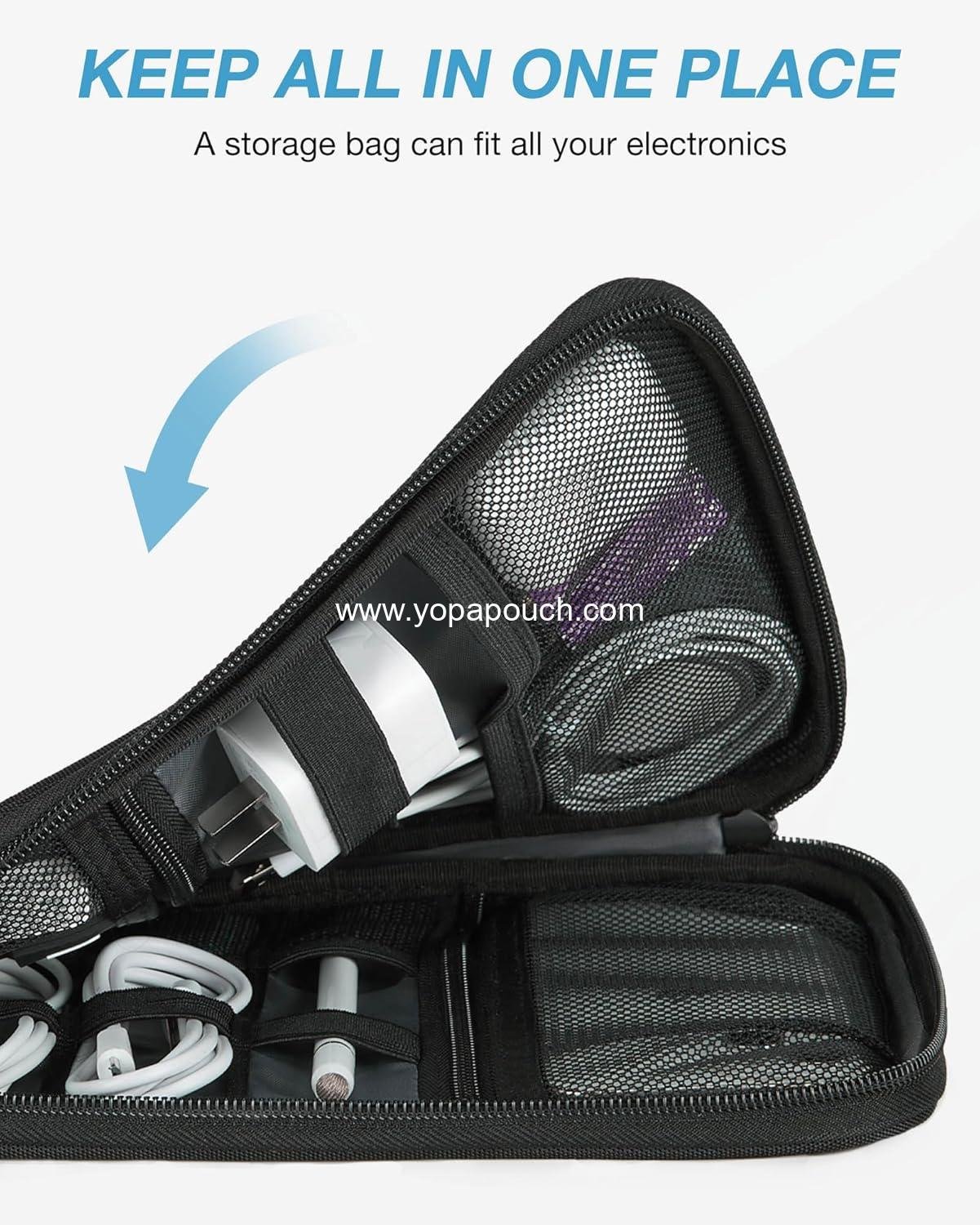 OEM Large Electronics Travel Organizer Case for Tech Accessories, Cord Storage Bag for Phone, Power Bank, SD Cards, Cables - Black Supplier