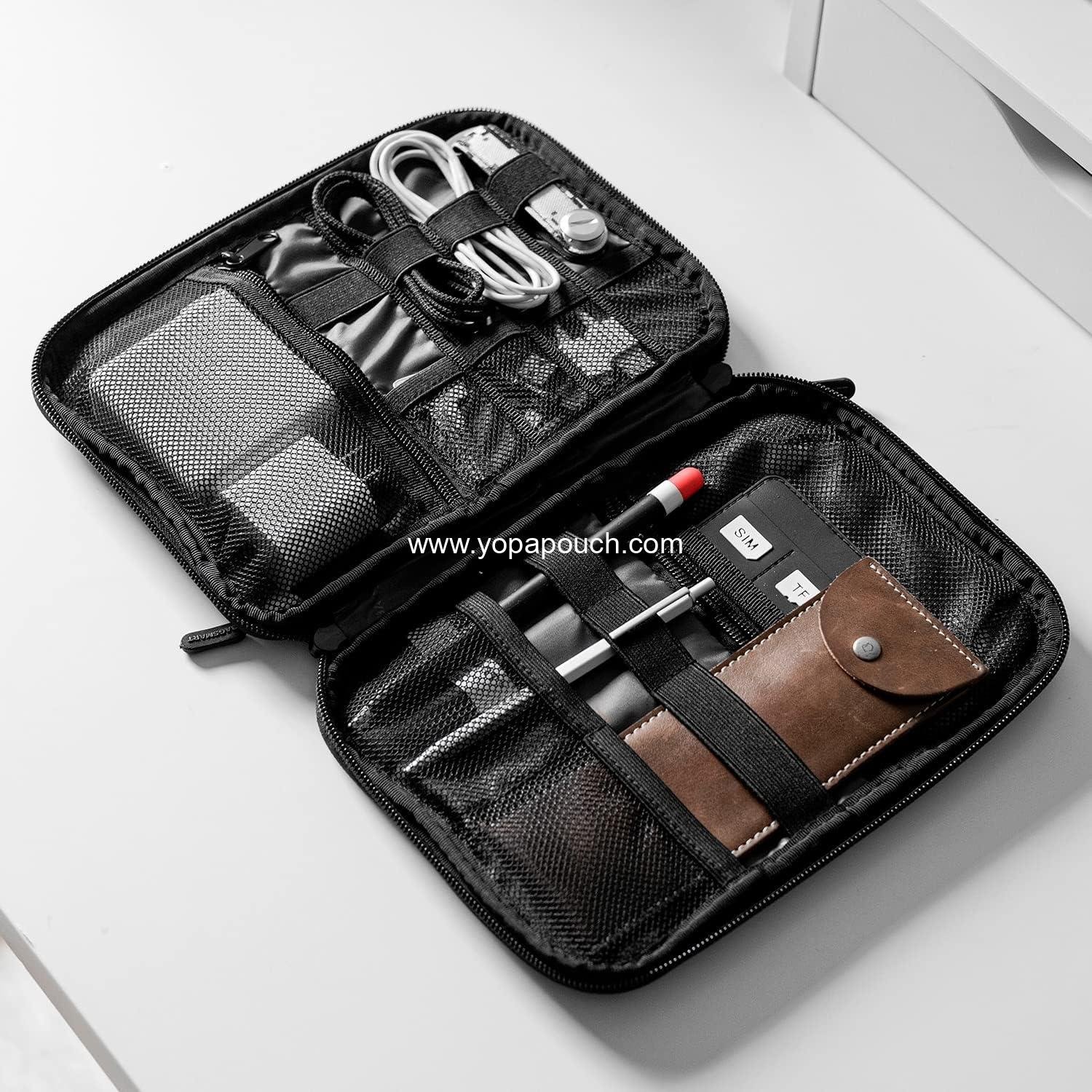OEM Large Electronics Travel Organizer Case for Tech Accessories, Cord Storage Bag for Phone, Power Bank, SD Cards, Cables - Black Supplier