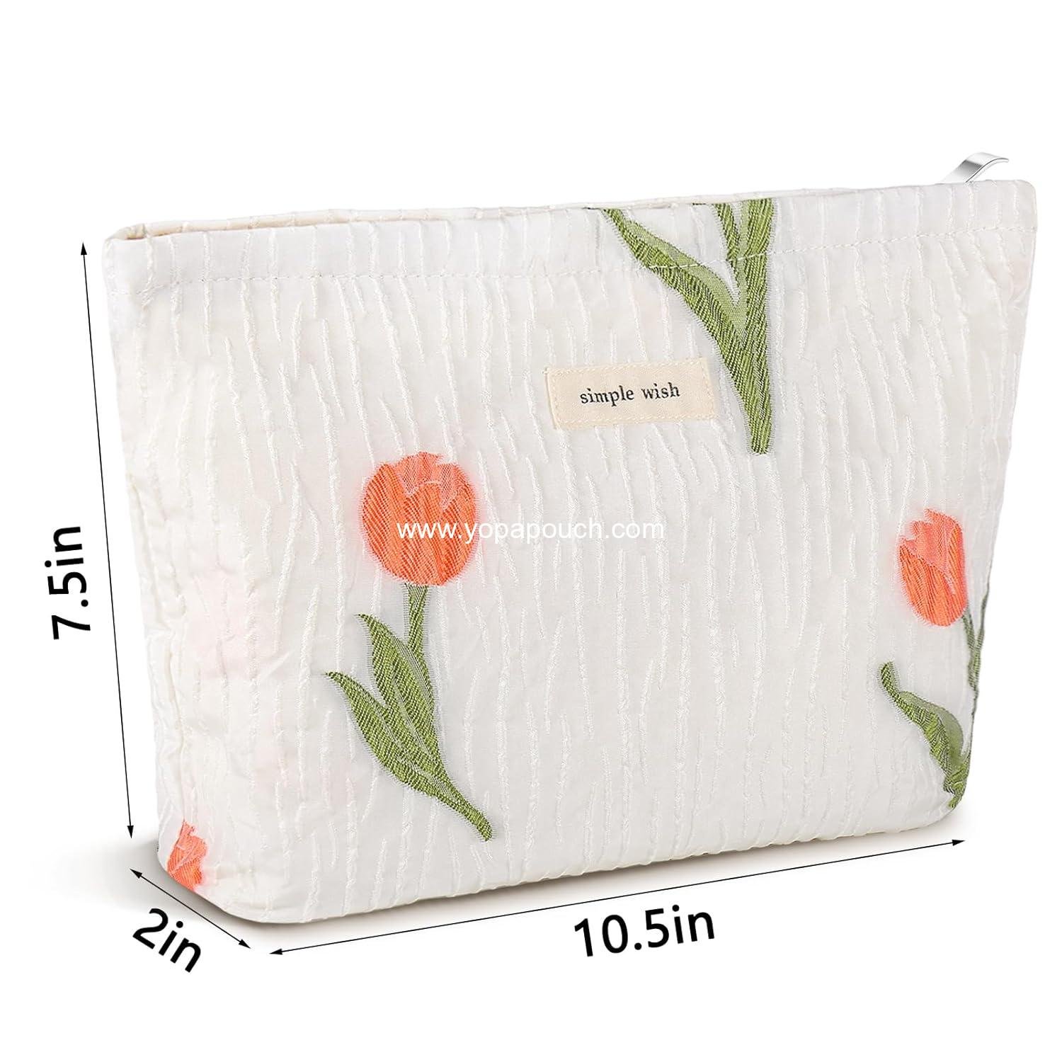 Wholesale Floral Zipper Makeup Pouch for Women - Small Cute Flower Cosmetic Bag, Toiletry Bag, Pencil Case, Portable Organizer, Canvas Aesthetic Gift (Tulip) - Supplier