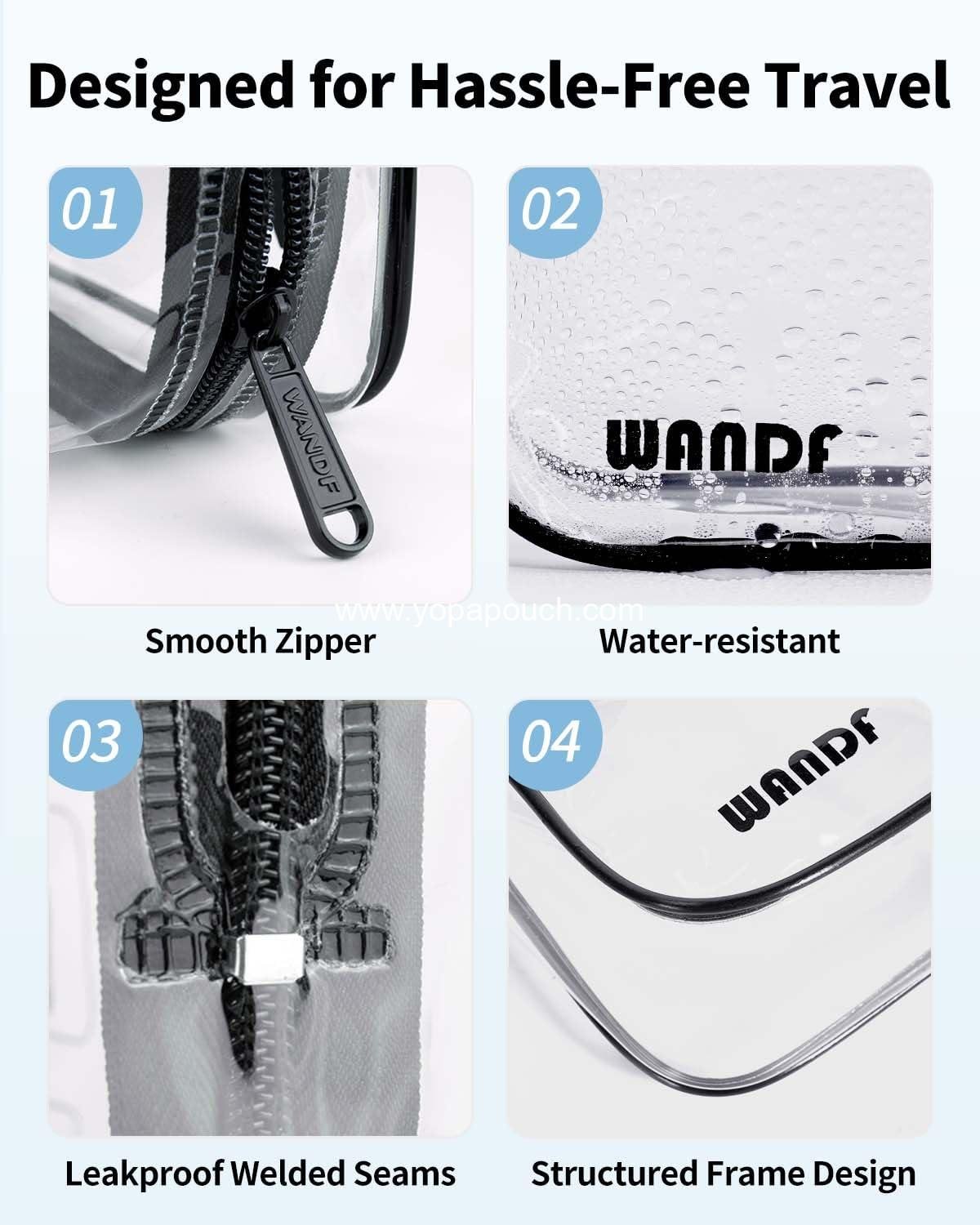 Wholesale TSA Approved Toiletry Bag, 2-Pack Clear Quart Size Makeup Cosmetic Pouch with Zipper, Airport Compliant Carry-On for Women and Men (2 pcs, Black) Supplier