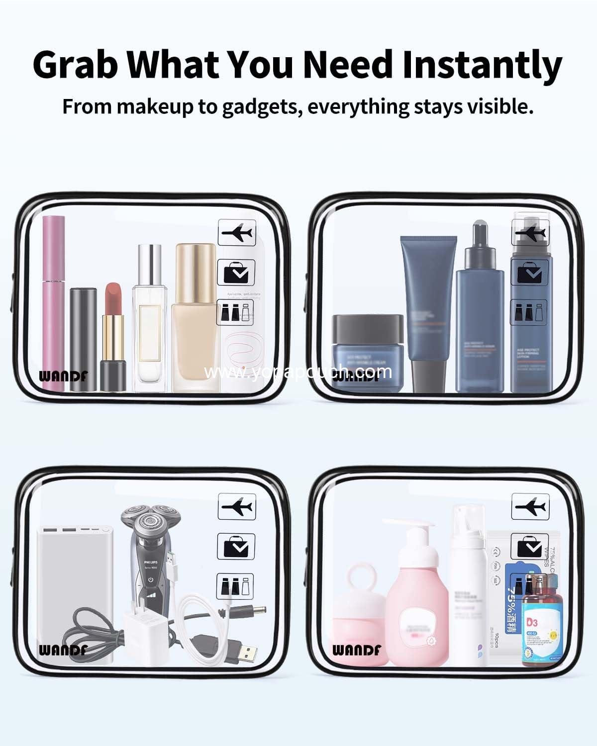 Wholesale TSA Approved Toiletry Bag, 2-Pack Clear Quart Size Makeup Cosmetic Pouch with Zipper, Airport Compliant Carry-On for Women and Men (2 pcs, Black) Supplier