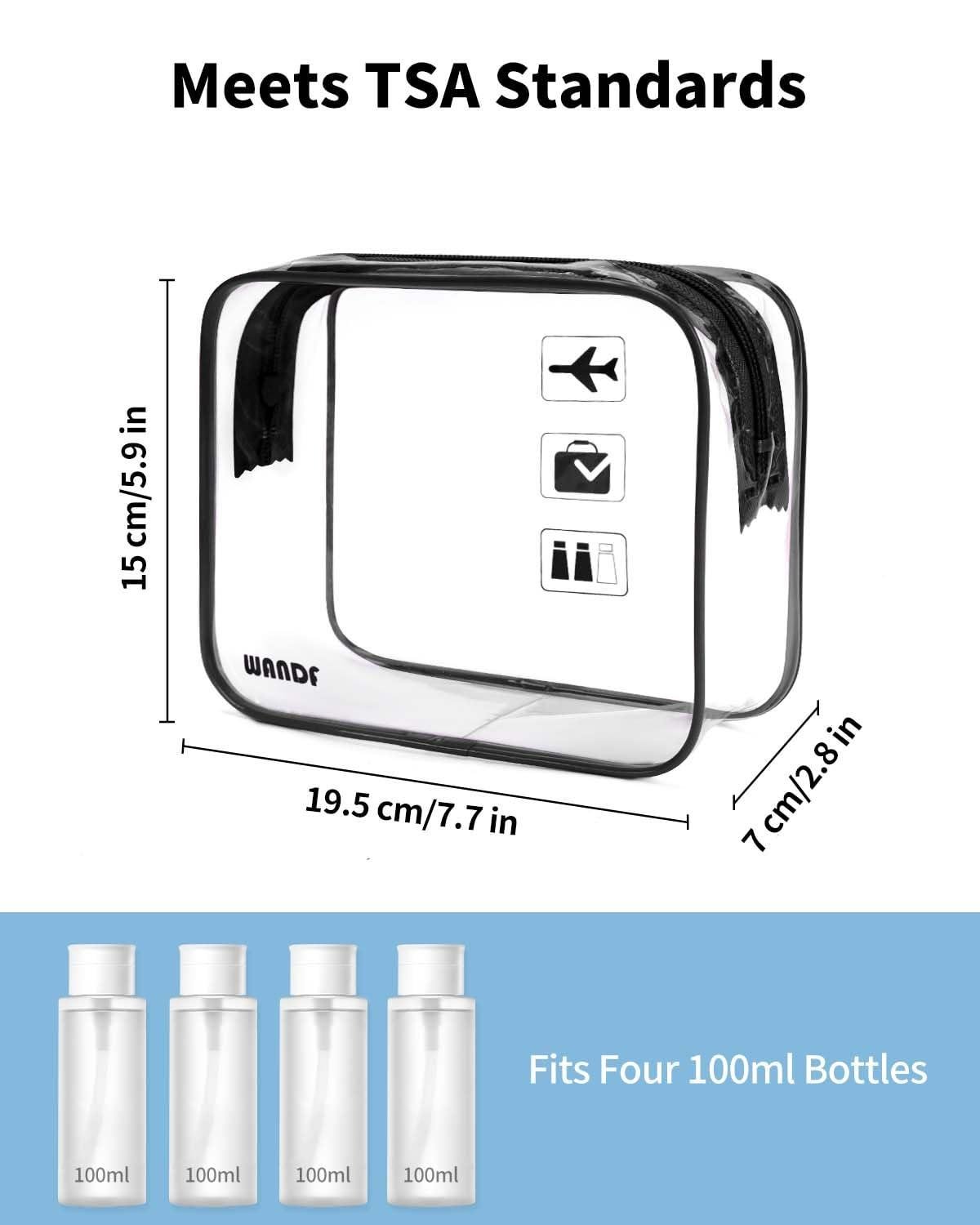 Wholesale TSA Approved Toiletry Bag, 2-Pack Clear Quart Size Makeup Cosmetic Pouch with Zipper, Airport Compliant Carry-On for Women and Men (2 pcs, Black) Supplier