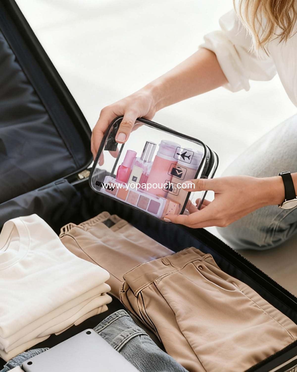 Wholesale TSA Approved Toiletry Bag, 2-Pack Clear Quart Size Makeup Cosmetic Pouch with Zipper, Airport Compliant Carry-On for Women and Men (2 pcs, Black) Supplier