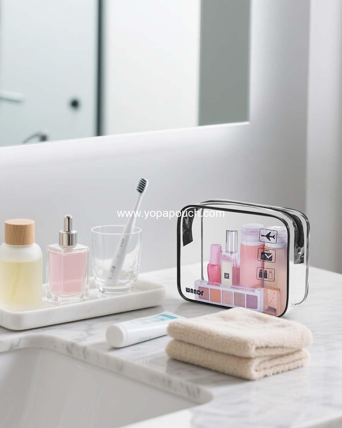 Wholesale TSA Approved Toiletry Bag, 2-Pack Clear Quart Size Makeup Cosmetic Pouch with Zipper, Airport Compliant Carry-On for Women and Men (2 pcs, Black) Supplier