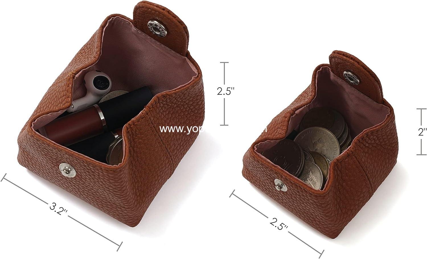 Wholesale Genuine Leather Coin Pouch Change Holder Mini Snap Pocket Wallet for Men Women Small Black Manufacturer