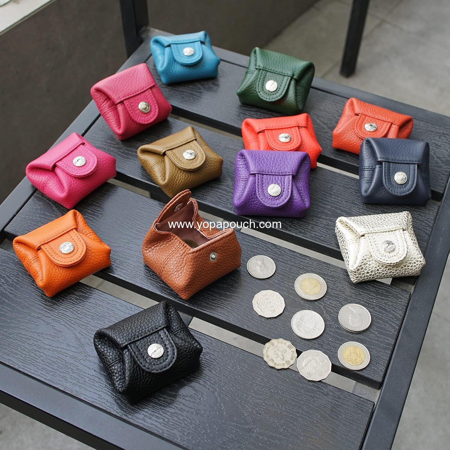 Wholesale Genuine Leather Coin Pouch Change Holder Mini Snap Pocket Wallet for Men Women Small Black Manufacturer