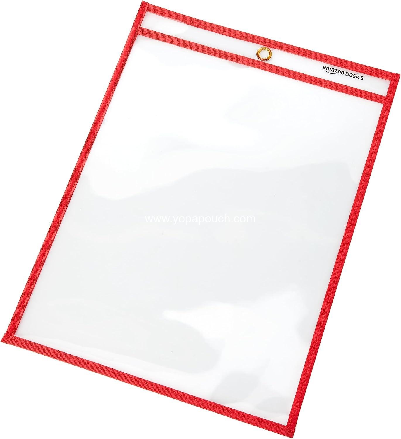 Wholesale Heavy Duty Dry Erase Ticket Holder Pockets with Clear Plastic Film and Multicolored Fabric Edge, 8.5