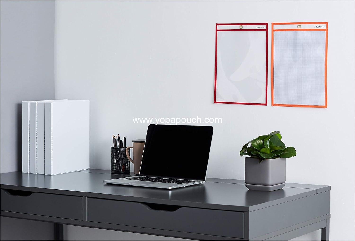 Wholesale Heavy Duty Dry Erase Ticket Holder Pockets with Clear Plastic Film and Multicolored Fabric Edge, 8.5