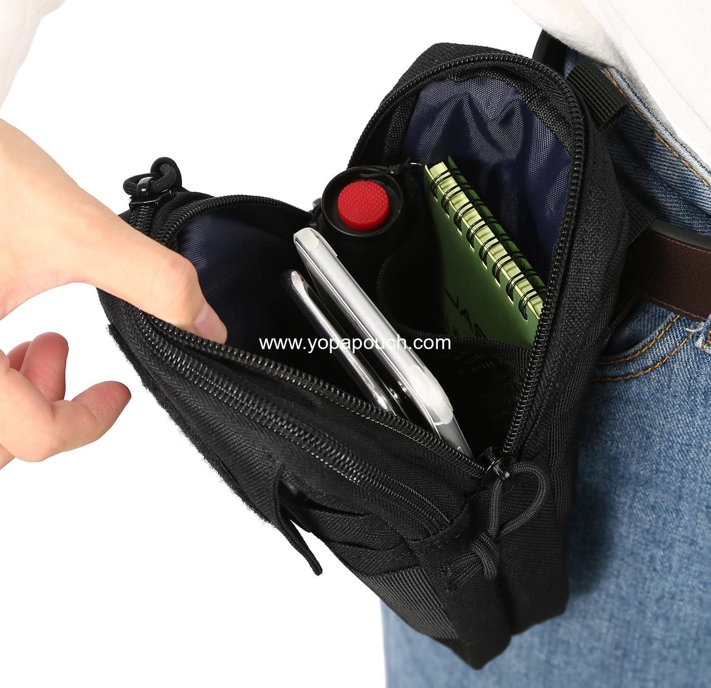 Wholesale Multipurpose Tactical Molle Mobile Phone Belt Pouch EDC Gadget Slim Utility Waist Bag with Cellphone Holster - Large Black Manufacturer