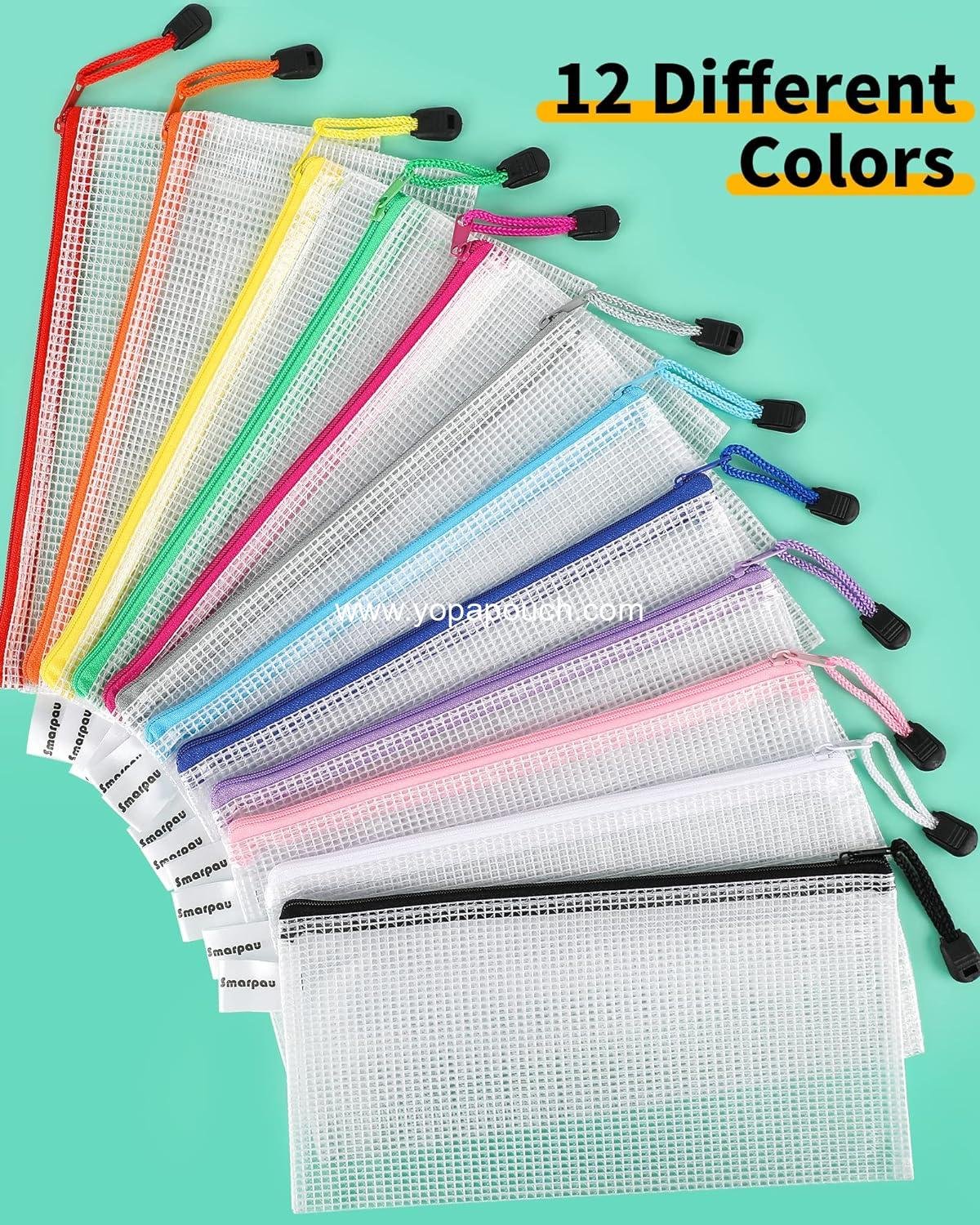 Wholesale 60 Pcs Pencil Pouch, 12 Colors Small Mesh Zipper Pouches 9.3