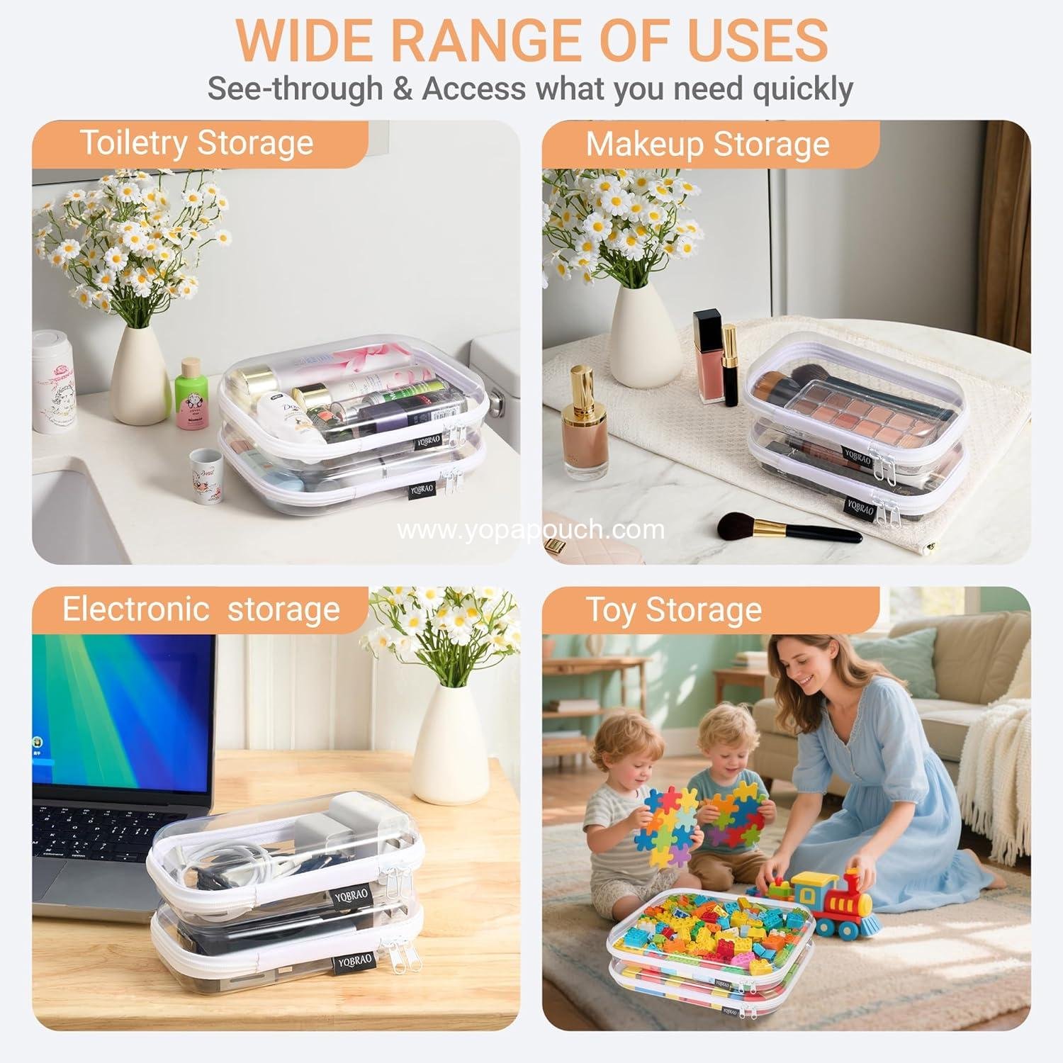 Wholesale Clear Hard Shell Zipper Case Set (2 Small, 2 Medium, 2 Large) - See-Through Hard Plastic Organizer Pouches with Zipper for Travel, Toiletries, Makeup, Electronics & Pencils - Crush-Resistant Storage Supplier