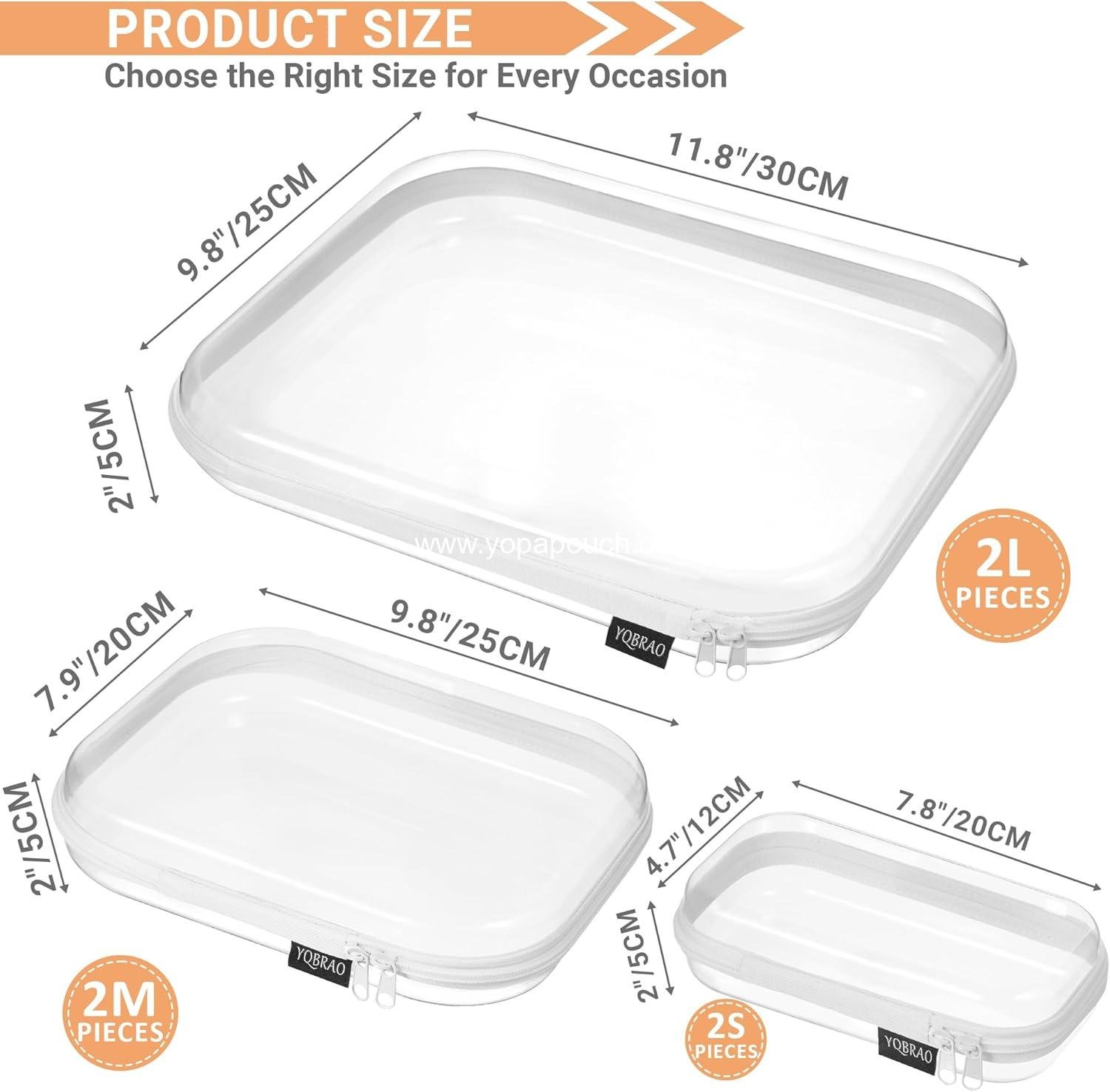 Wholesale Clear Hard Shell Zipper Case Set (2 Small, 2 Medium, 2 Large) - See-Through Hard Plastic Organizer Pouches with Zipper for Travel, Toiletries, Makeup, Electronics & Pencils - Crush-Resistant Storage Supplier