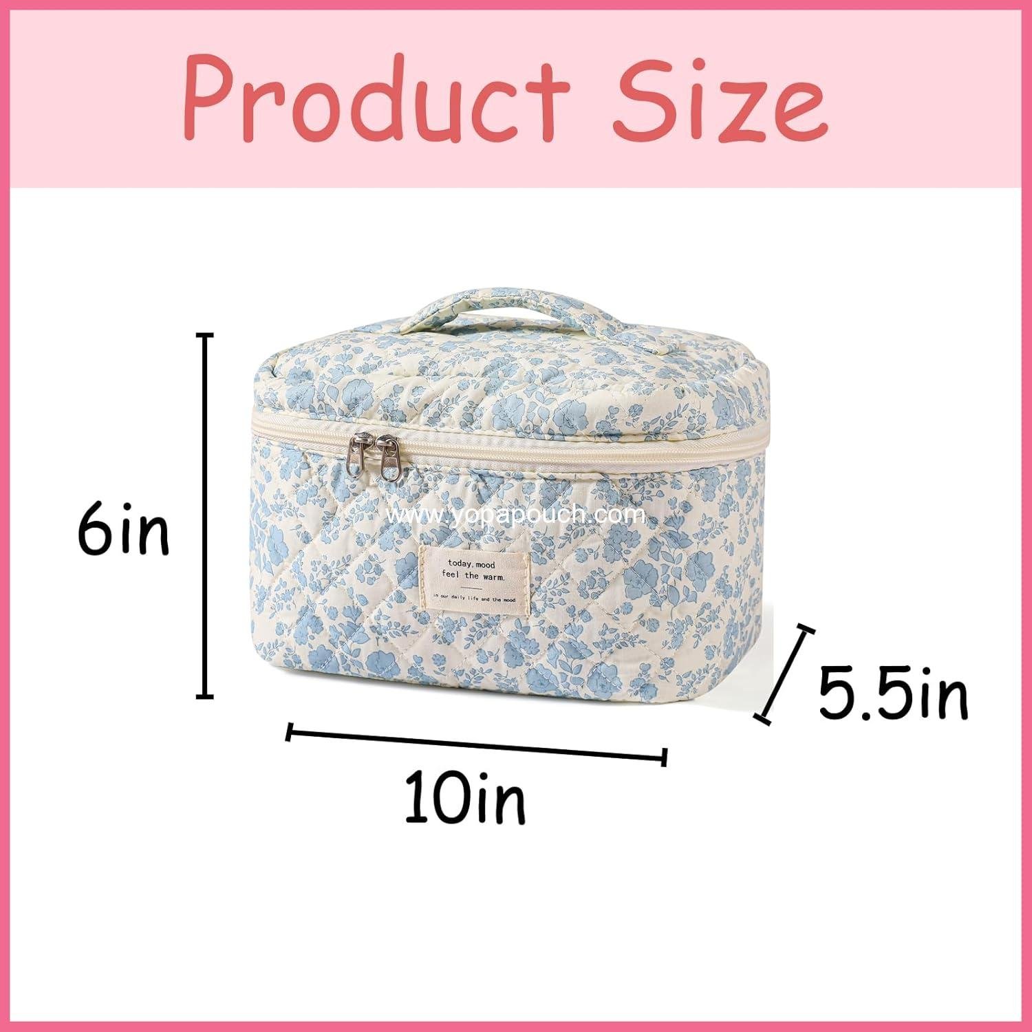 Wholesale Floral Cotton Quilted Makeup Bag for Women, Coquette Aesthetic Toiletry Organizer,  Large Cosmetic Bag Supplier