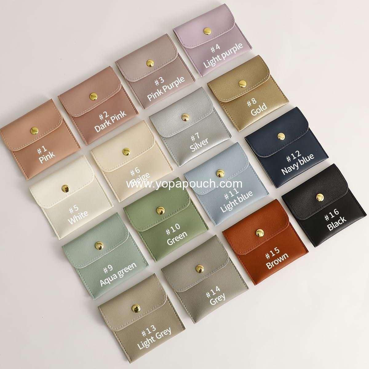 Wholesale 40pcs PU Leather Small Jewelry Bags 8 x 8cm with Snap Button in Light Blue - Luxury Favor Packaging for Earrings, Necklaces, Bracelets, Rings - Supplier