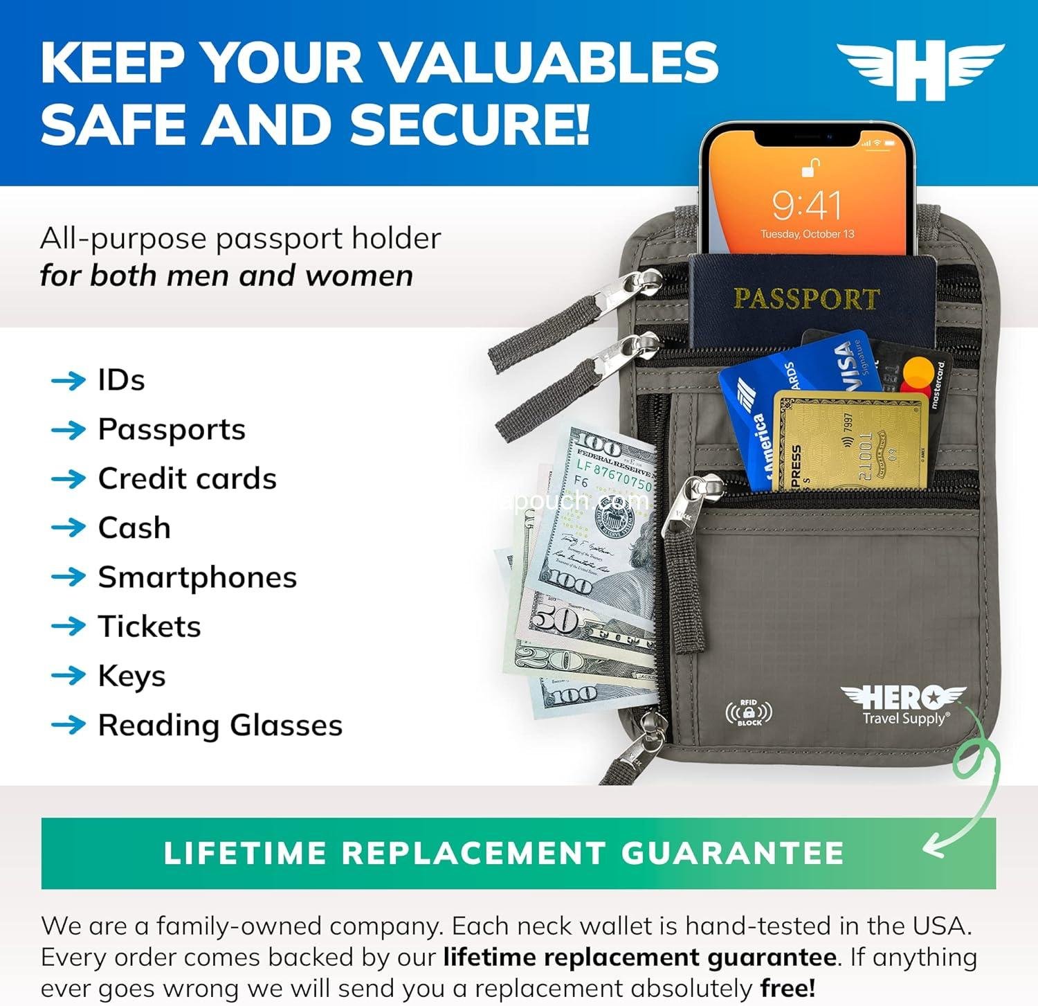 Wholesale RFID Blocking Passport Holder, Easy to Conceal Travel Pouch - Factory