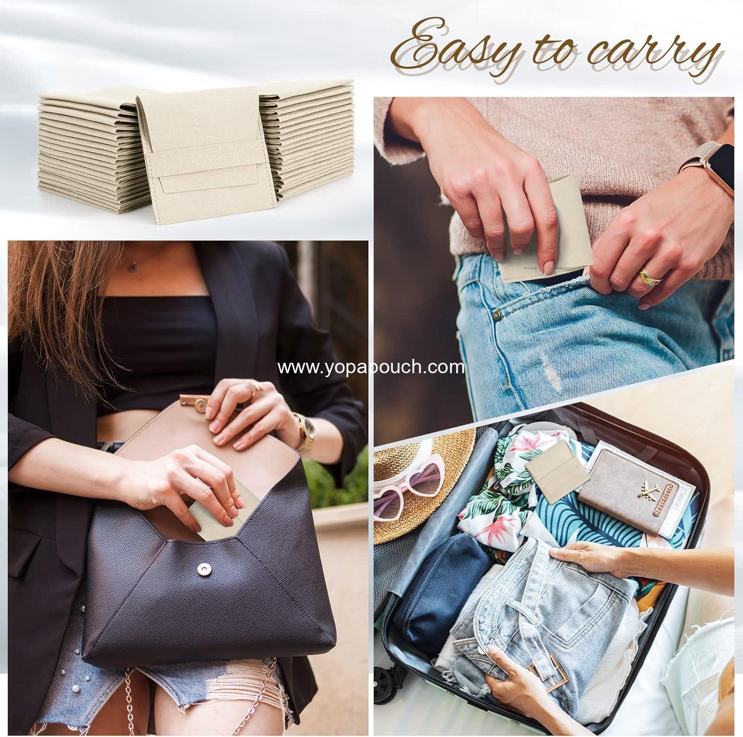 Wholesale 120 Pcs Microfiber Jewelry Pouch 8x8cm Luxury Gift Packaging Bag with Fixed Strap and Cleaning Cloth Beige Supplier